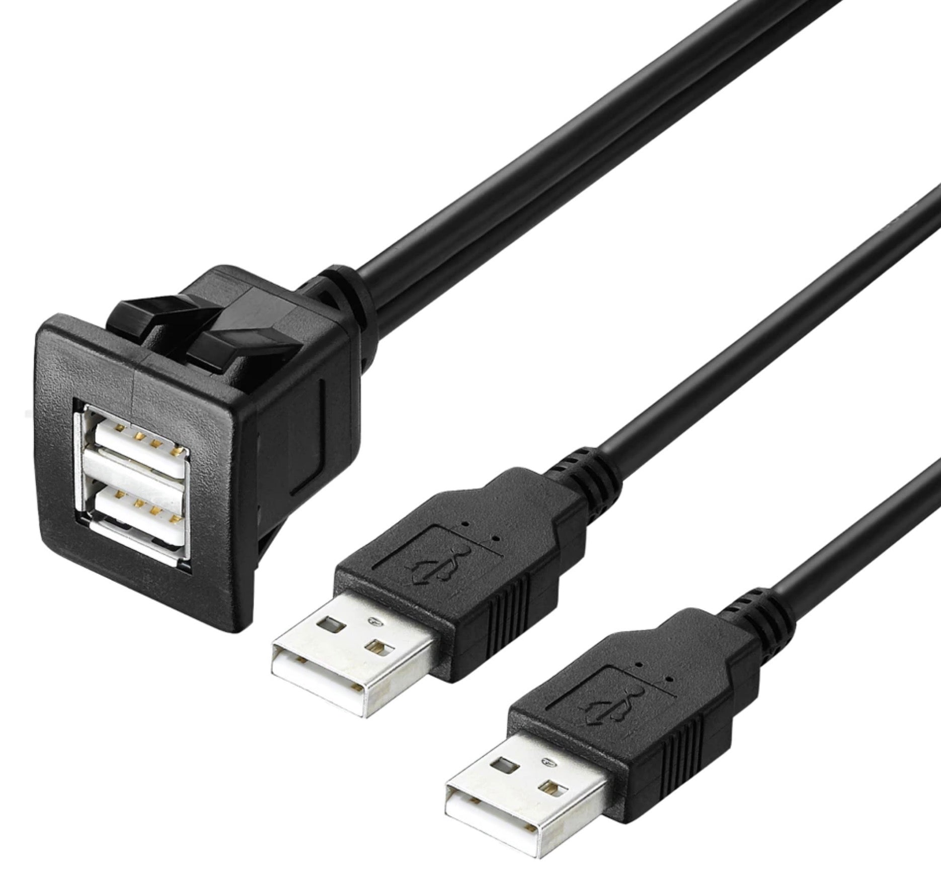 Dual USB 2.0 Type A Male to Female Flush Mount Extension Dash Cable