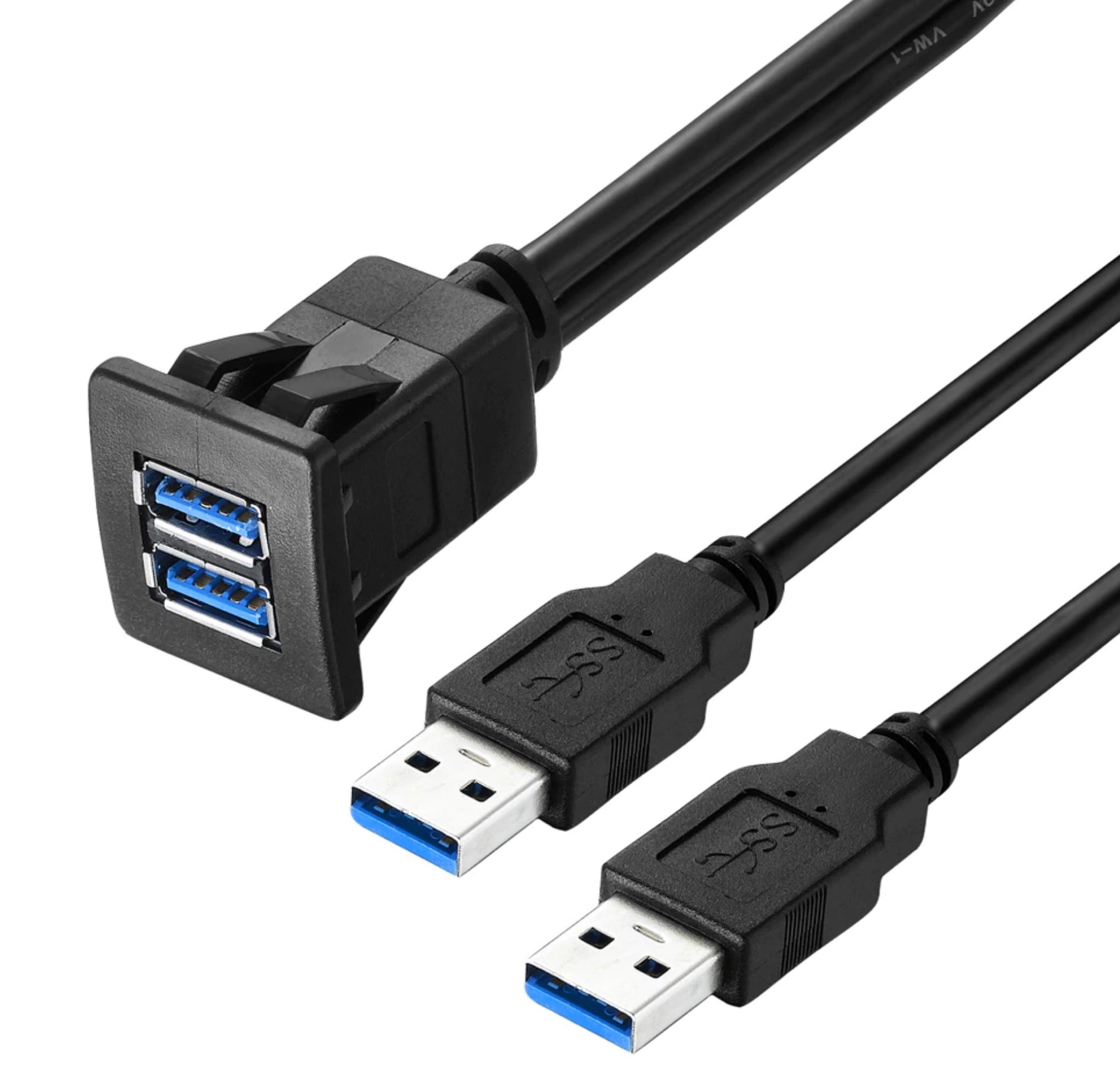 Dual USB 3.0 Type A Female to Dual Male Panel Flush Mount Cable for Car, Boat Dash
