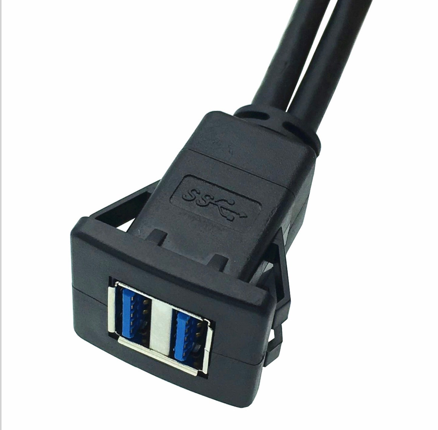 Dual USB 3.0 Type A Female to Dual Male Panel Flush Mount Cable for Car, Boat Dash