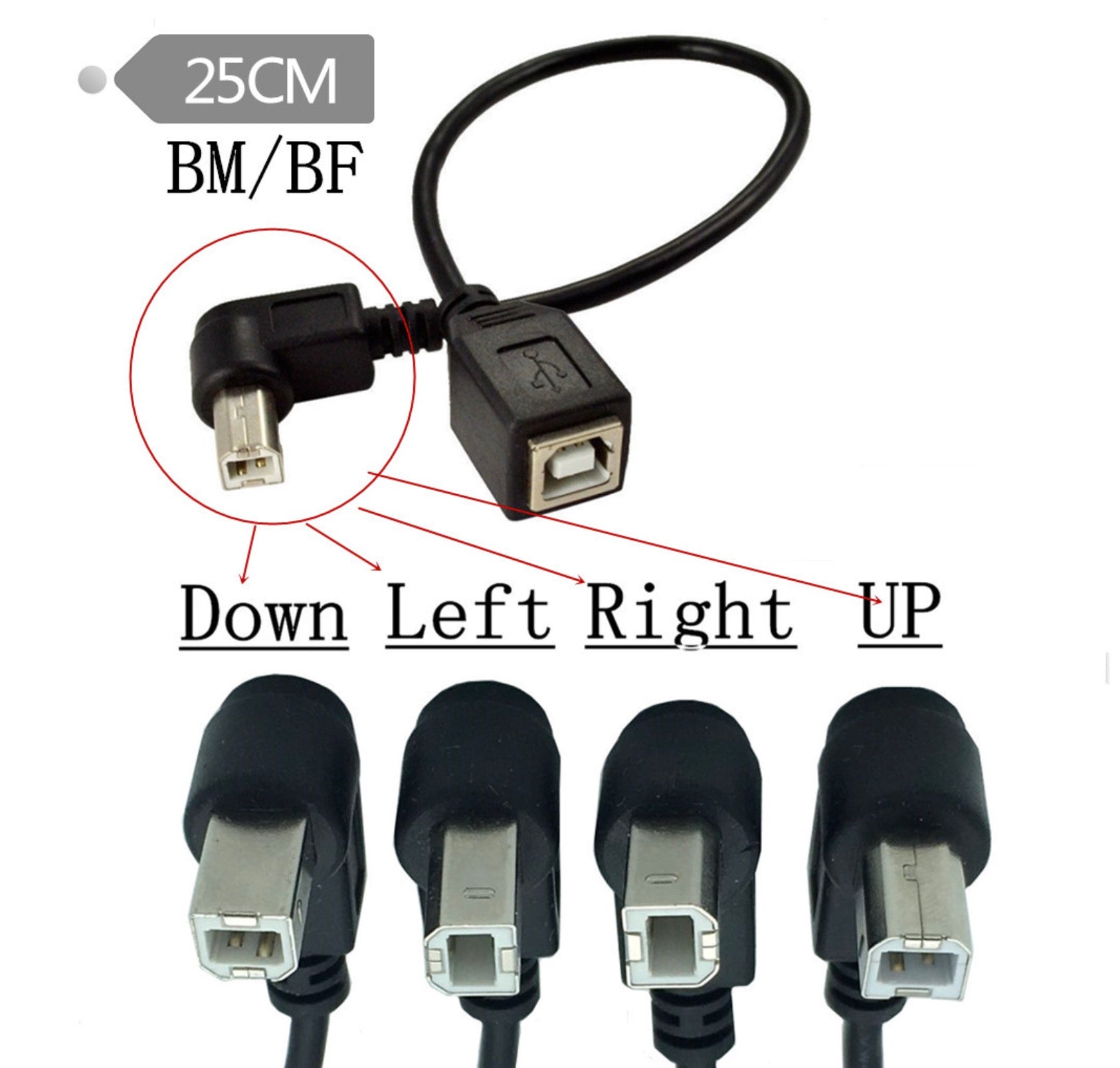 USB 2.0 Type B Male to Female Printer Extension Cable 0.25m