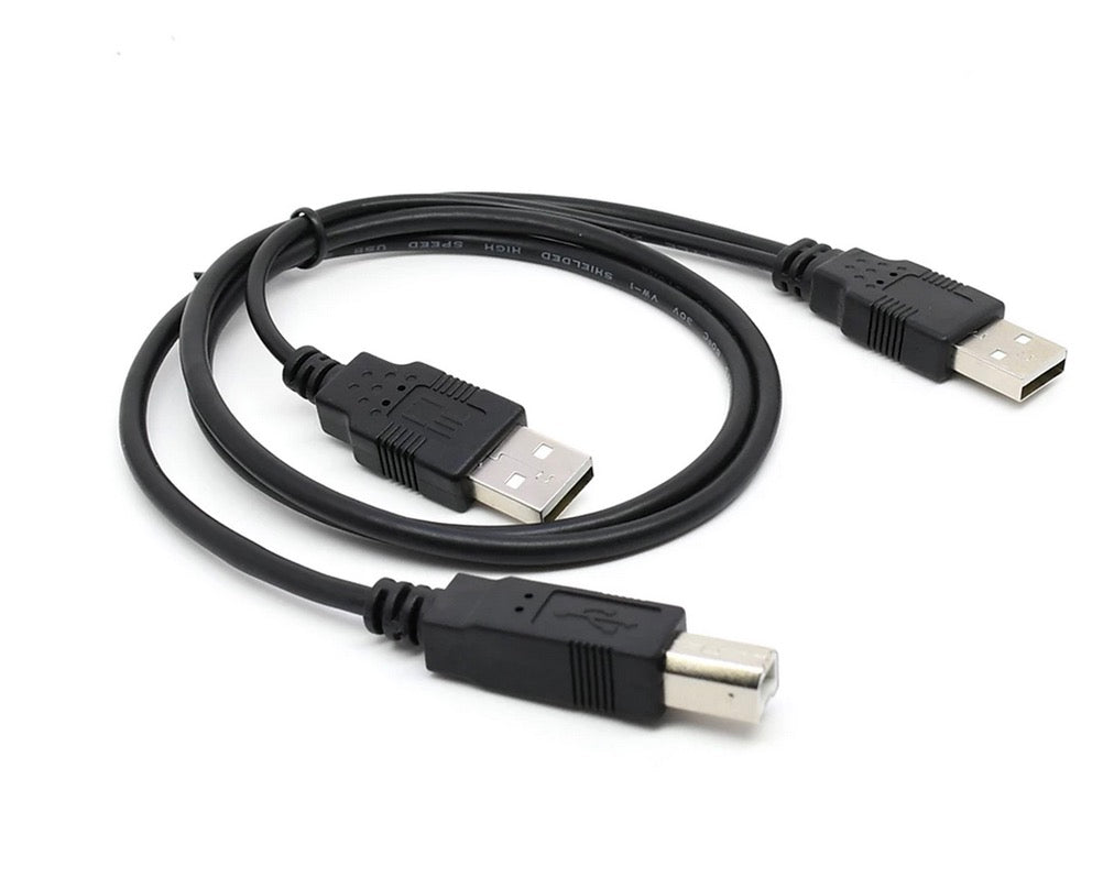 USB-A 2.0 Male to USB-B 2.0 + USB-A 2.0 Power Cord Y Cable 0.8m