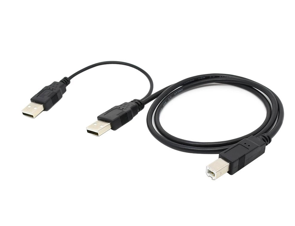 USB-A 2.0 Male to USB-B 2.0 + USB-A 2.0 Power Cord Y Cable 0.8m