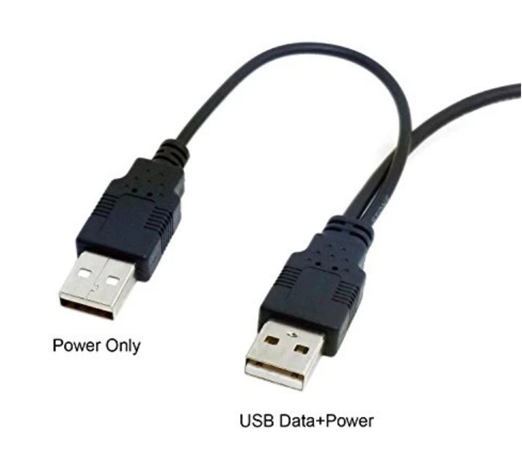 USB-A 2.0 Male to USB-B 2.0 + USB-A 2.0 Power Cord Y Cable 0.8m