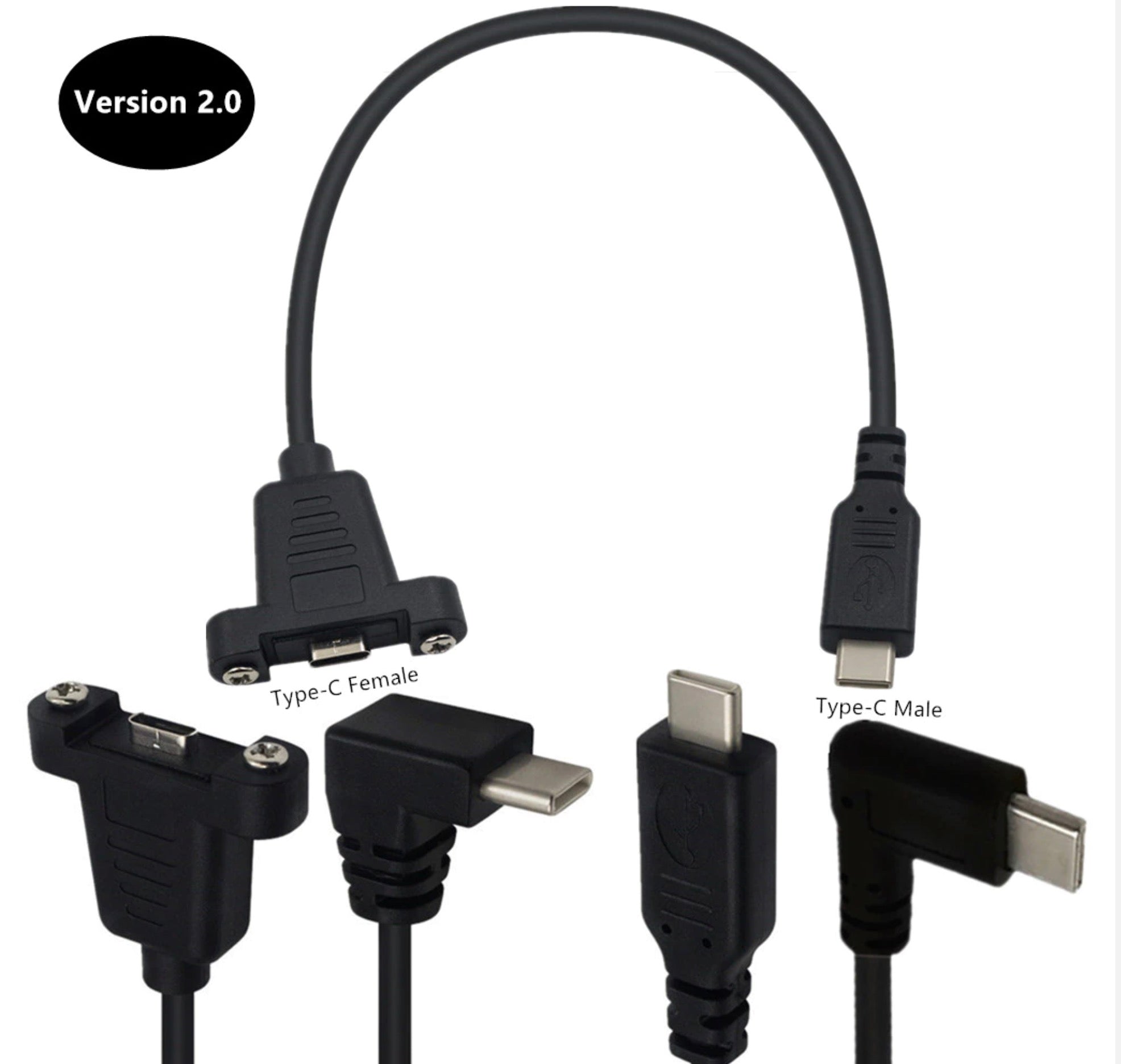 USB 2.0 Type-C Male to Female Panel Extension Cable 0.3m