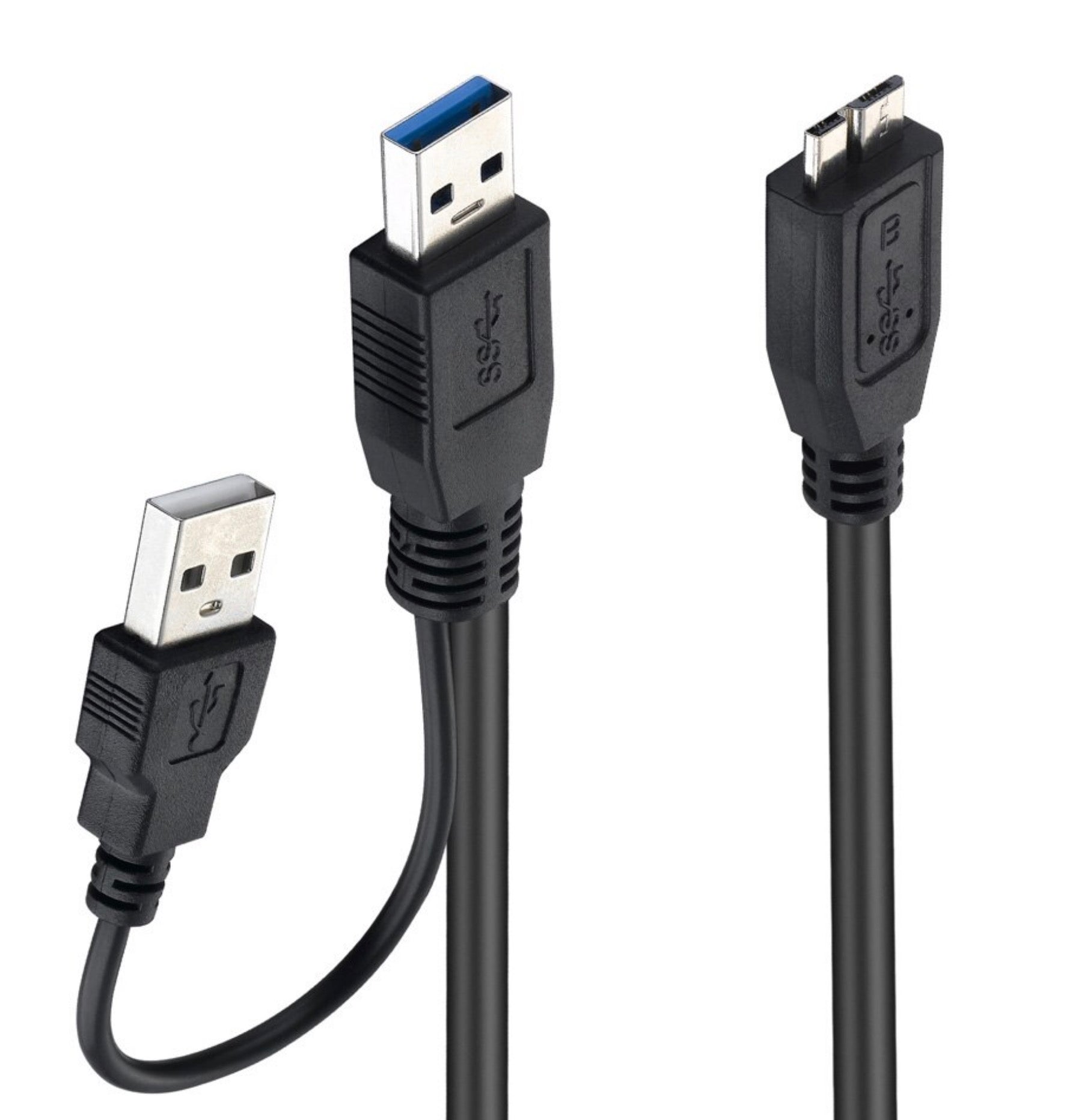 USB-A 3.0 Male to USB 3.0 Micro-B Male + USB 2.0 Power Supply Cable 0.6m