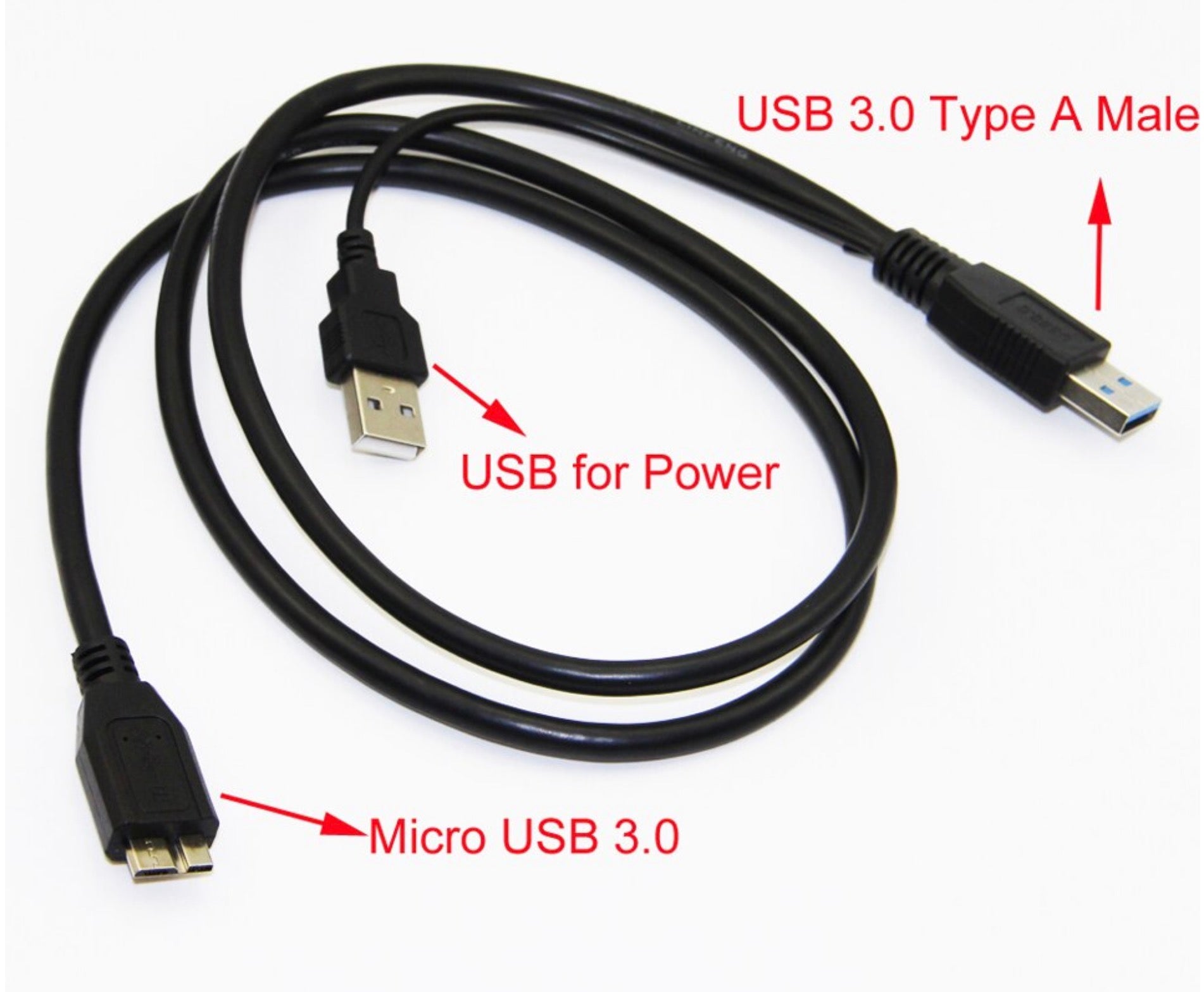 USB-A 3.0 Male to USB 3.0 Micro-B Male + USB 2.0 Power Supply Cable 0.6m