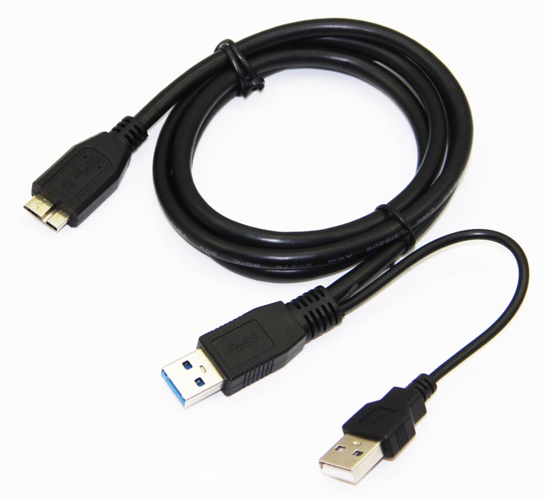 USB-A 3.0 Male to USB 3.0 Micro-B Male + USB 2.0 Power Supply Cable 0.6m