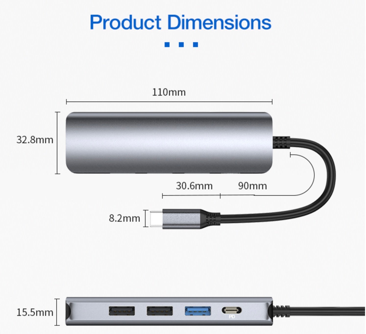 5 in 1 USB-C Thunderbolt 3 Hub to 4K HDMI Adapter, 3 USB Ports, 100W PD Charging