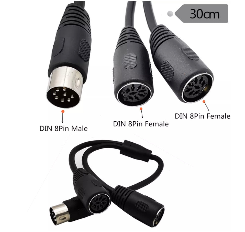 8-pin Din Male to Dual Female MIDI Splitter Cable For Speaker/Audio Systems