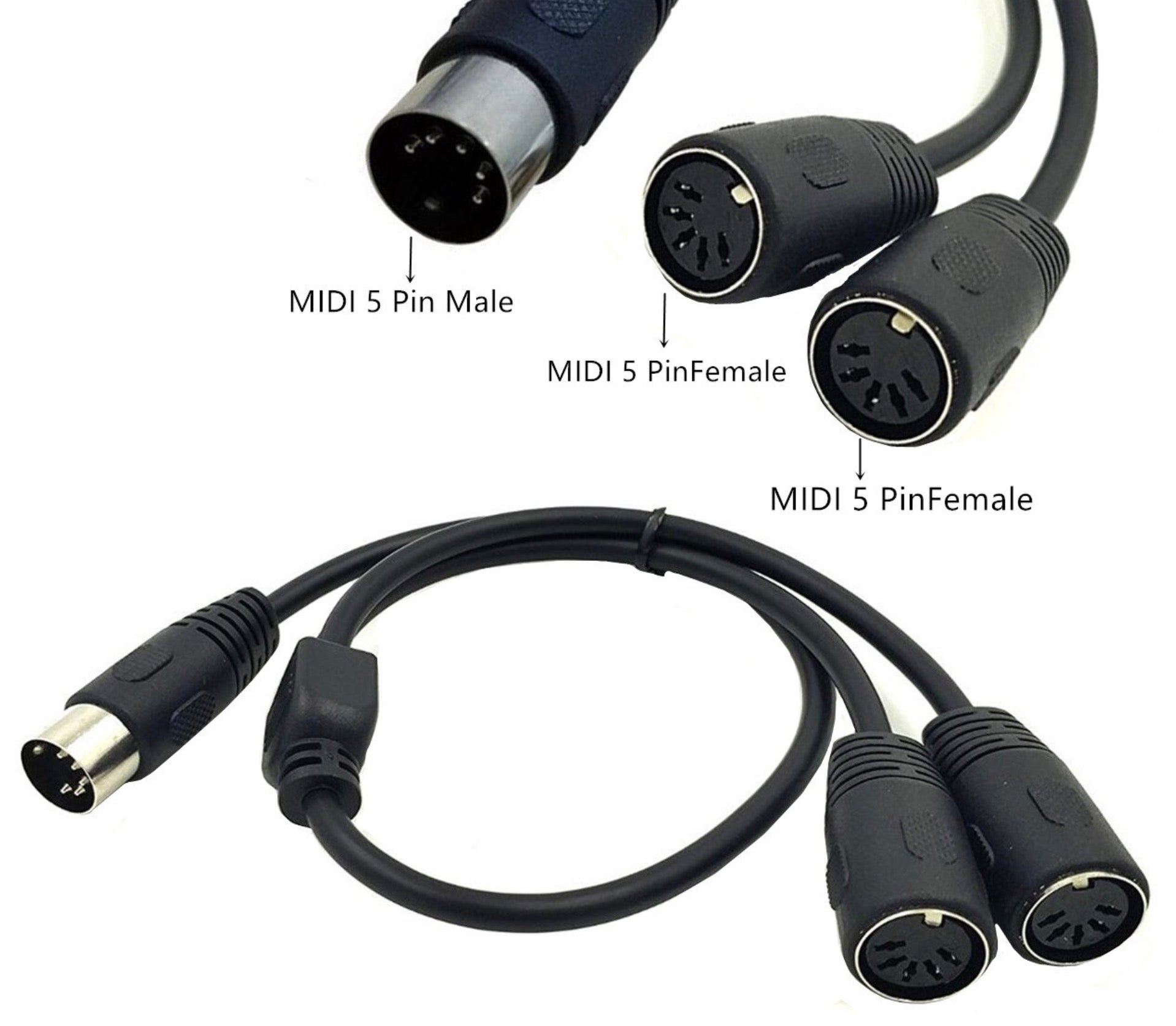 MIDI 5-Pin Male to Dual 5-Pin Female Extension Y Audio Cable for MIDI keyboards