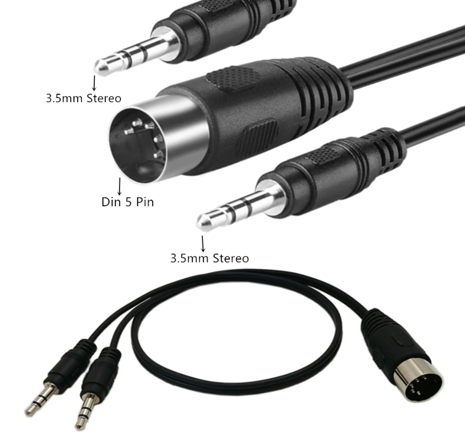 5-Pin Din Plug Male to Dual 3.5mm TRS AUX Headphone Stereo Jack Adapter Input Cable