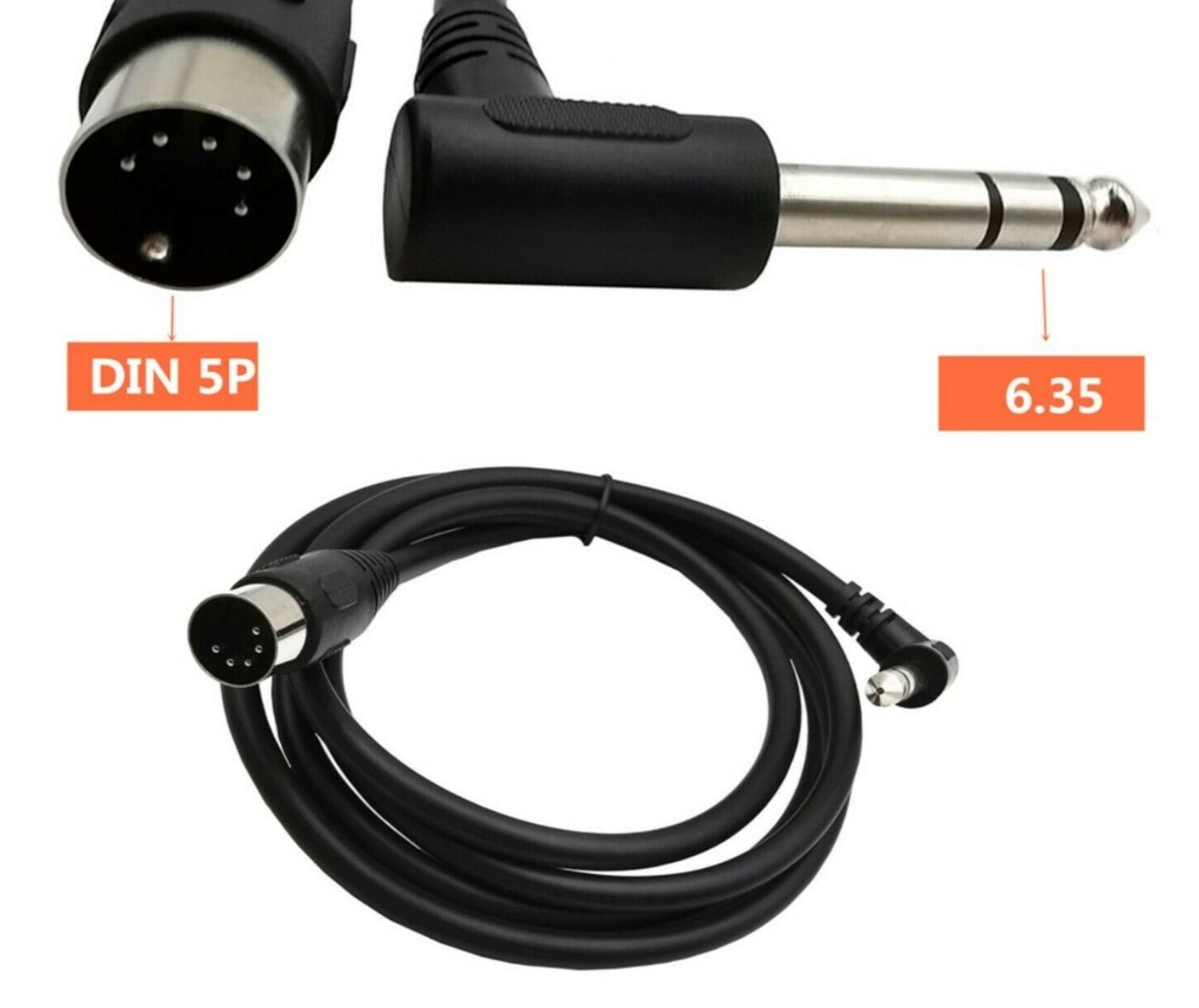 MIDI 5-Pin Din Male to 6.35mm (1/4 Inch) Male TRS Stereo Audio Cable