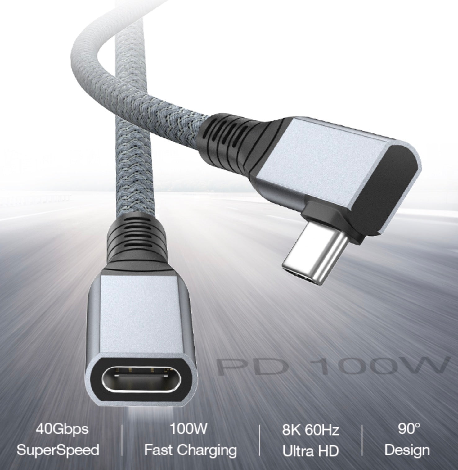 USB4 Extension Cable USB-C Thunderbolt 4 Male to Female 100W PD / 8K Fast Data Transfer Charging Extension Cable