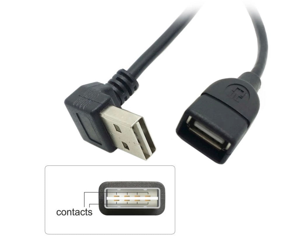 USB 2.0 A Male to Female Extension Cable (Reversible Design Up & Down Angled) 1m