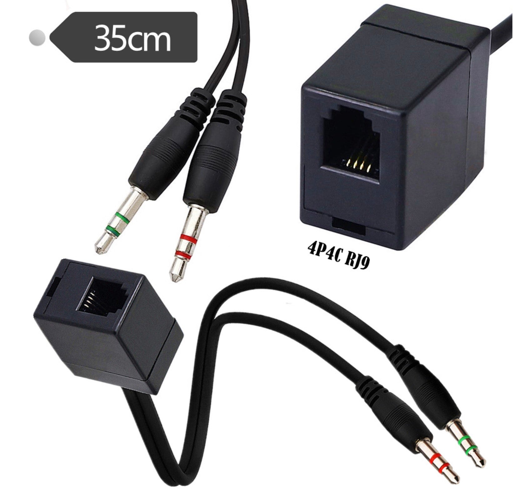 4P4C RJ11 Female to Double 3.5mm Male Y Splitter Cable for VoIP Headsets