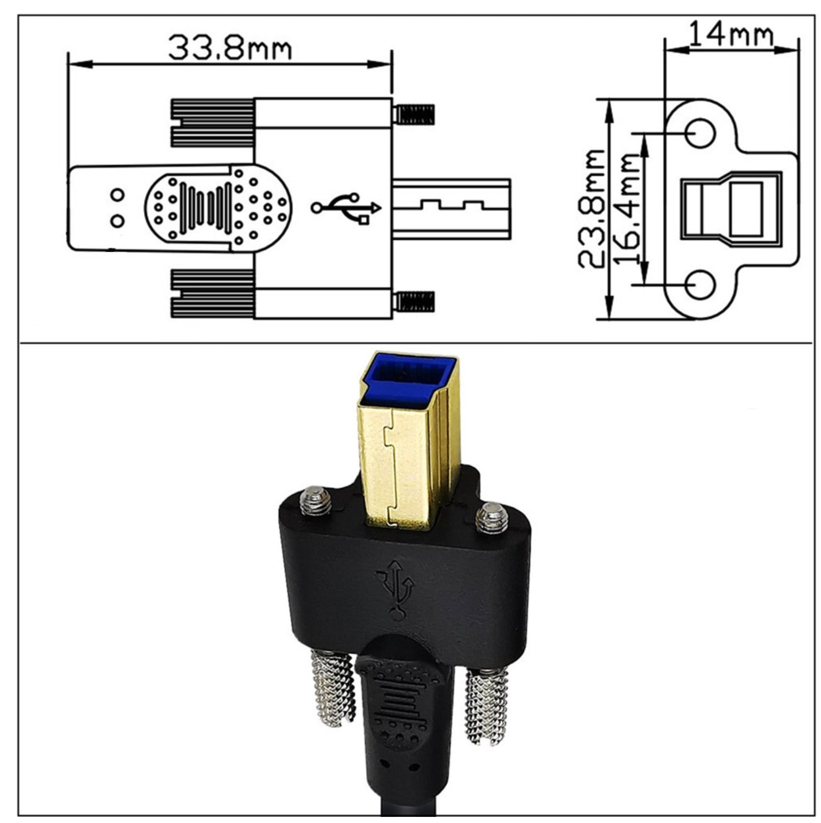 USB 3.0 A Male to B Male Cable with Dual M3 Screw Lock Mechanism