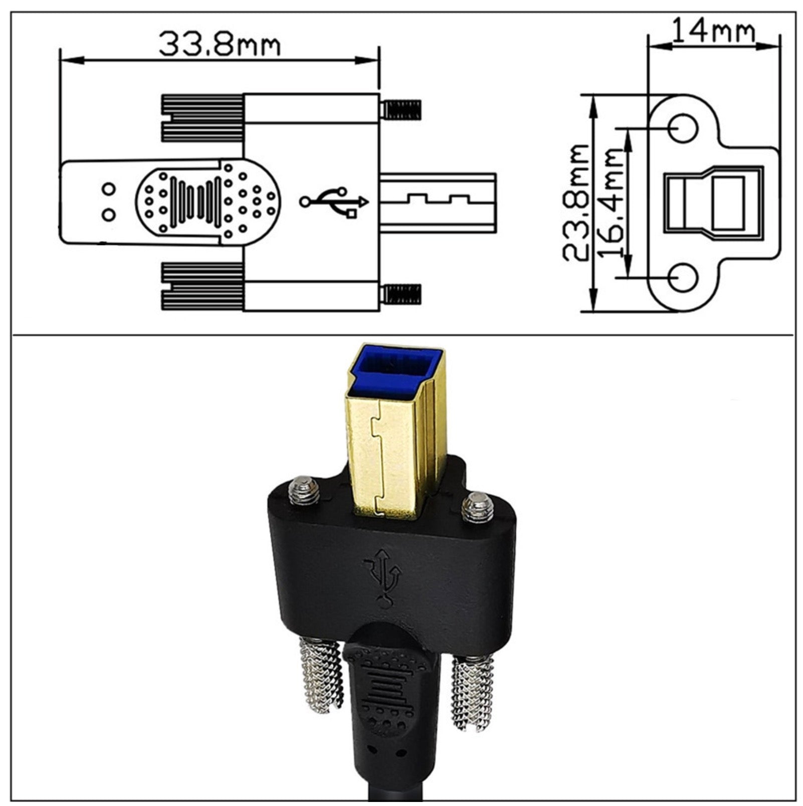 USB 3.0 A Male to Type B Male Cable (Locking Screw) For Printers and Scanners