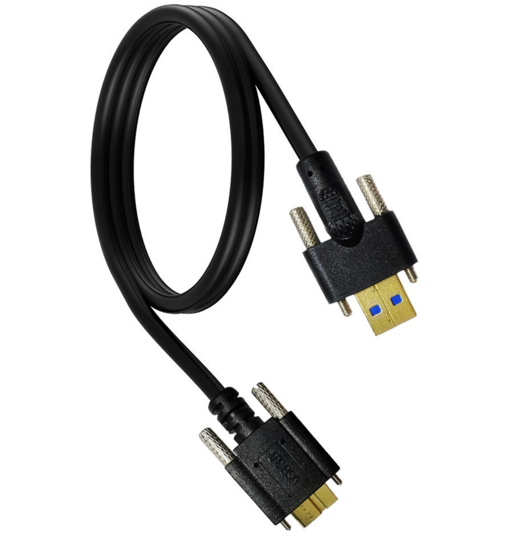 USB 3.0 A Male to Micro B Male, both with M2 Screw Locking Cable, 1m, 2m,  3m, 5m