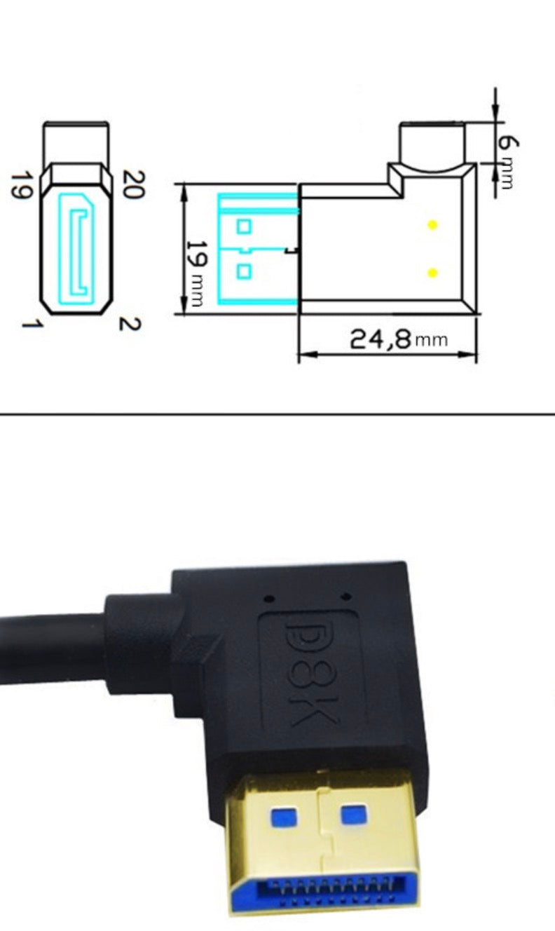 8K DisplayPort 1.4 Left Angled Male to Female Extension Cable HDR 8K@60Hz