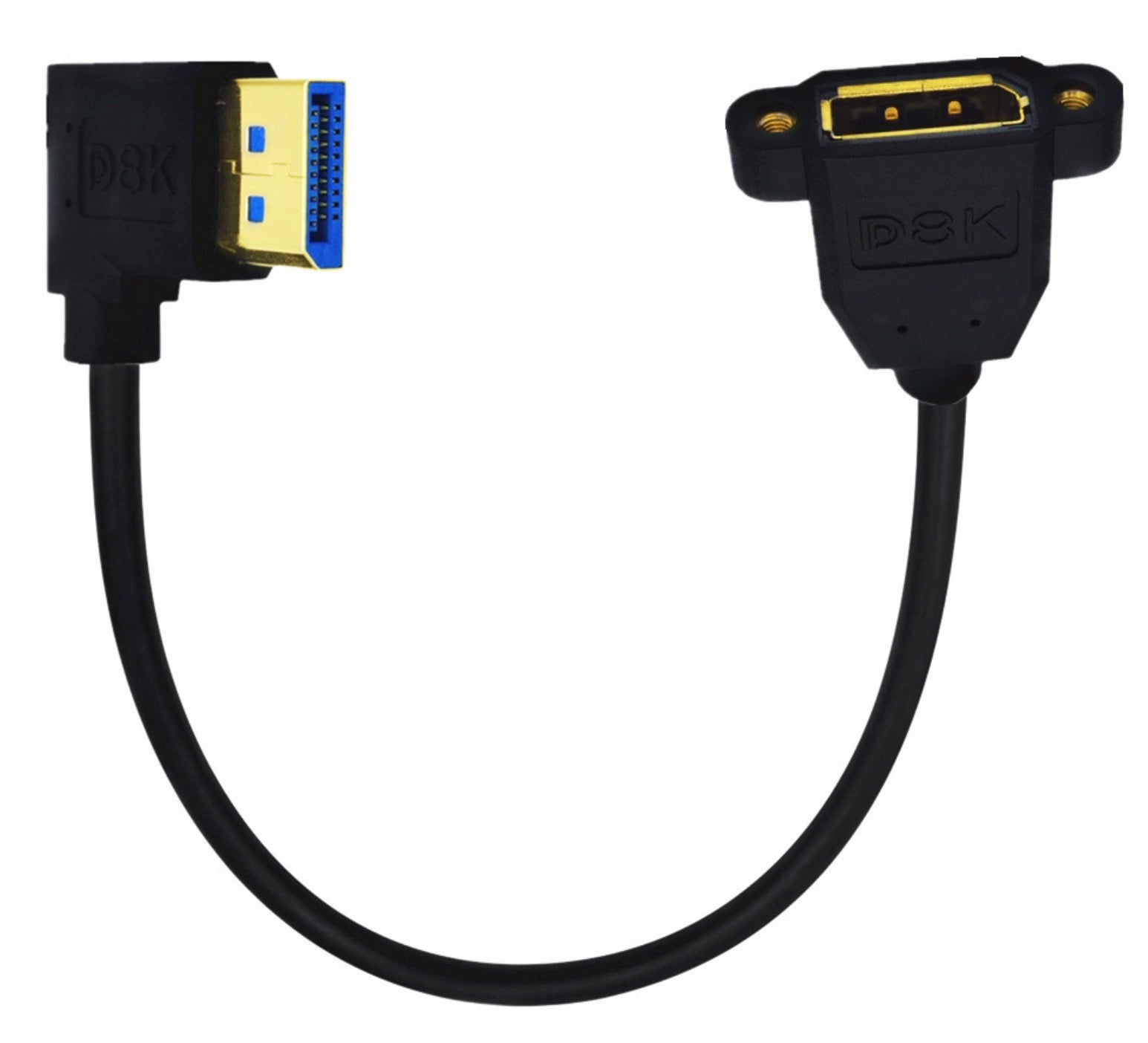 DisplayPort 1.4 8K / 60hz Angled Male to Female Panel Mount Extension Cable