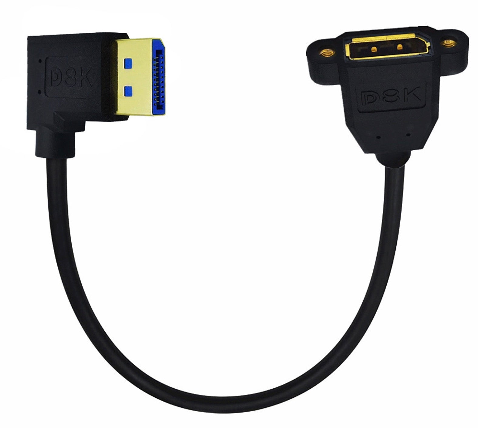 DisplayPort 1.4 8K / 60hz Angled Male to Female Panel Mount Extension Cable