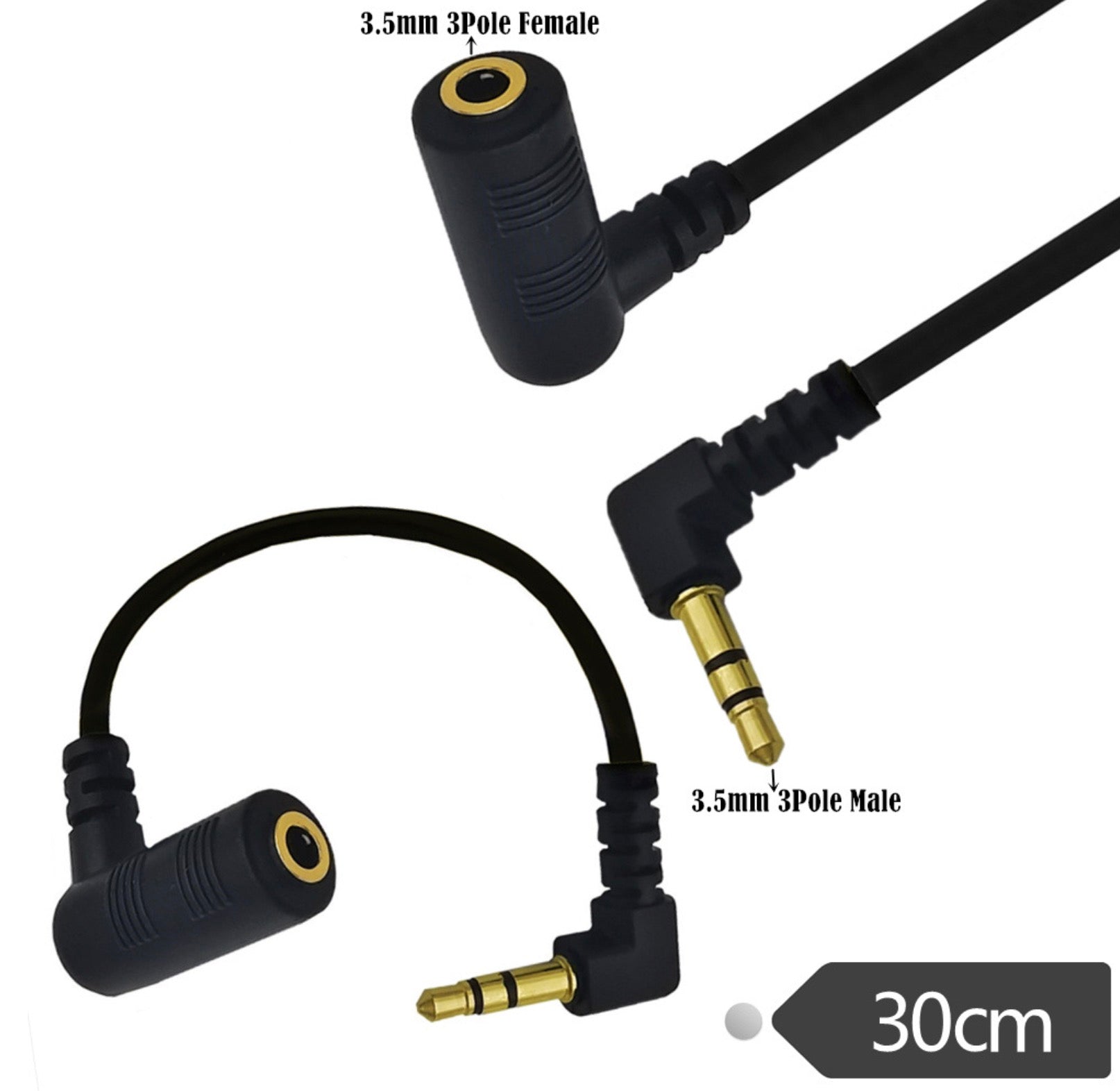 3.5mm Angled 3 Pole TRS Audio Stereo Male to Female Extension Cable