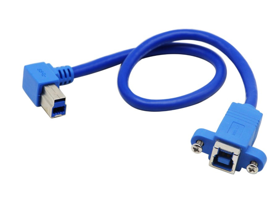 USB 3.0 Type B Angled Male to Female Printer Extension Cable with Panel Mount 50cm