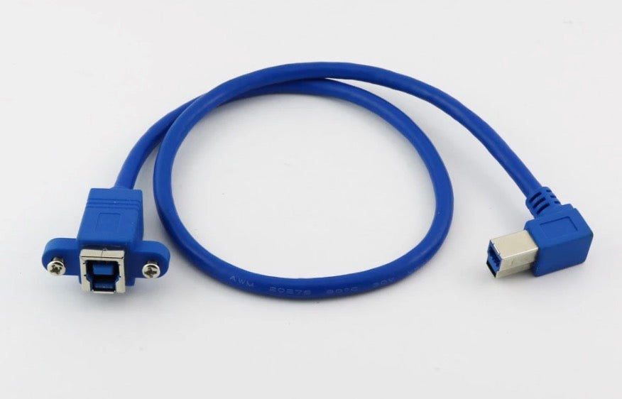 USB 3.0 Type B Angled Male to Female Printer Extension Cable with Panel Mount 50cm