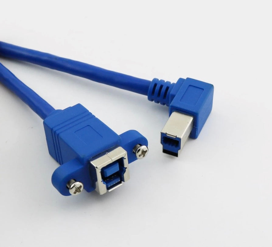USB 3.0 Type B Angled Male to Female Printer Extension Cable with Panel Mount 50cm