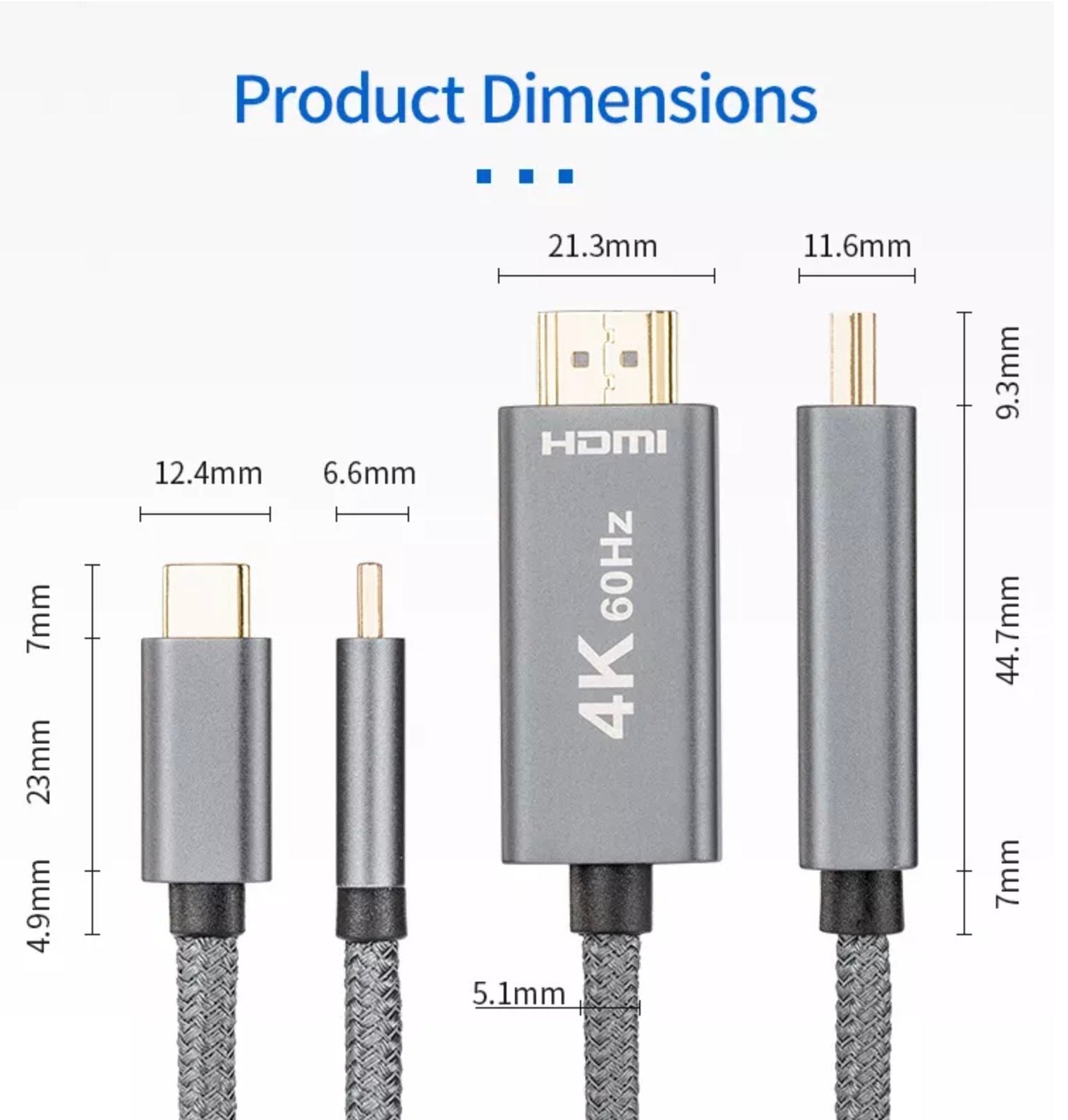 USB-C to HDMI 4K@60Hz Cable (Supports UHD, 3D, HDR, Audio/Video Sync) 2m