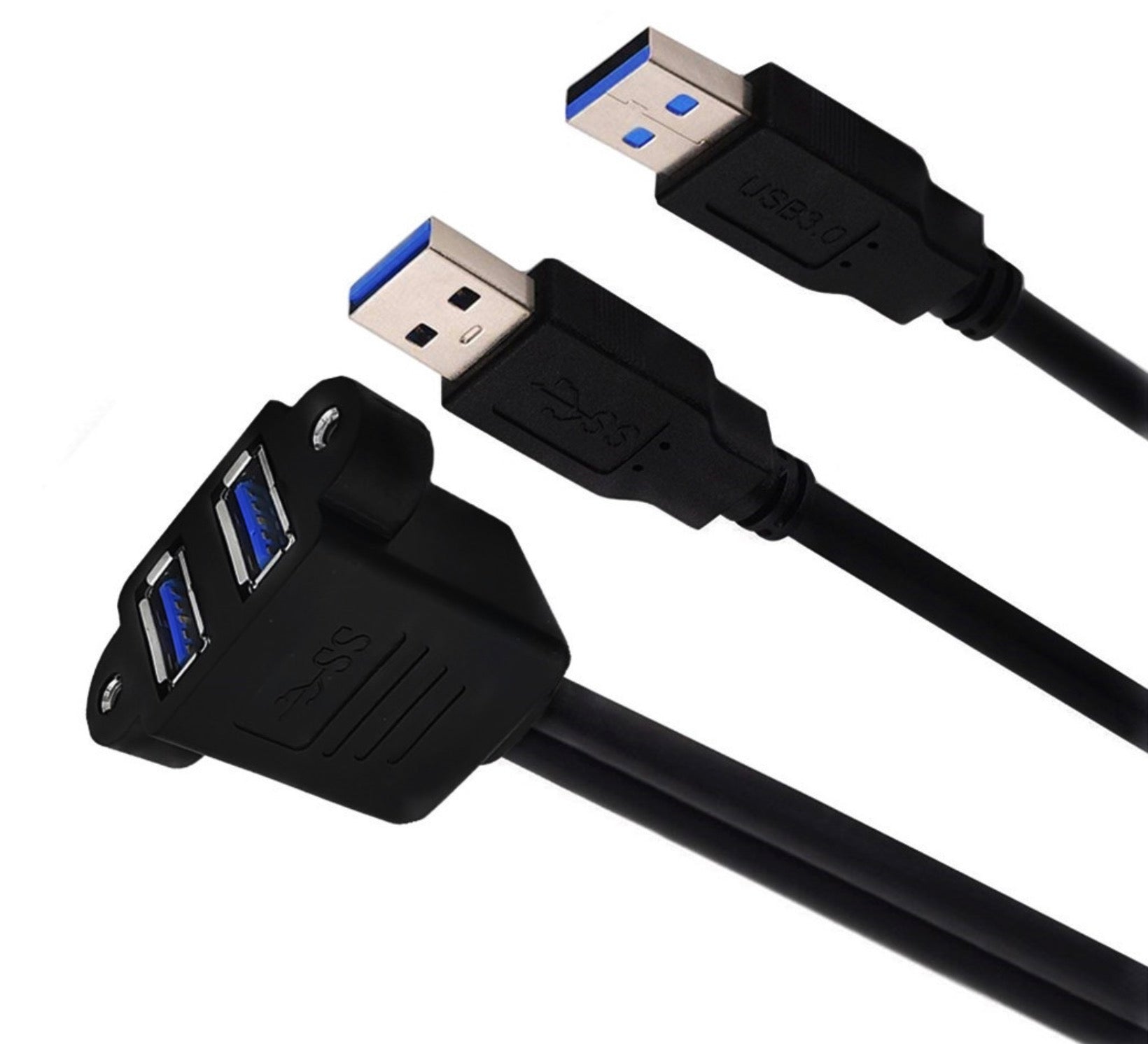 Dual USB 3.0 A Male to Dual Female Screw Panel Mount Extension Cable