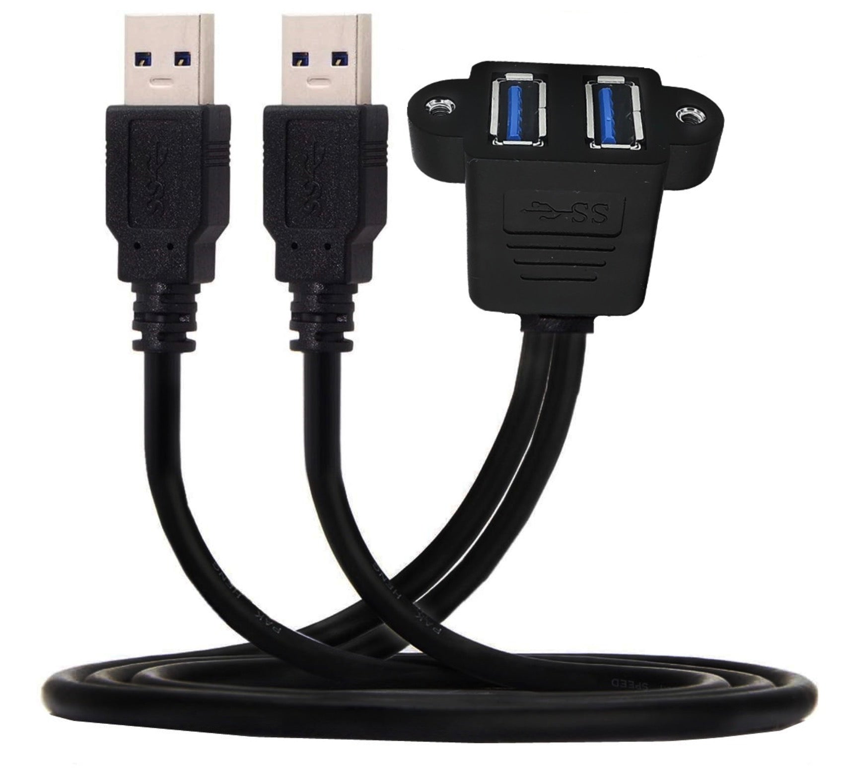 Dual USB 3.0 A Male to Dual Female Screw Panel Mount Extension Cable