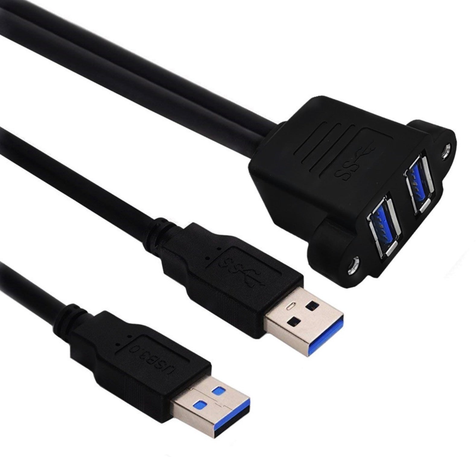 Dual USB 3.0 A Male to Dual Female Screw Panel Mount Extension Cable