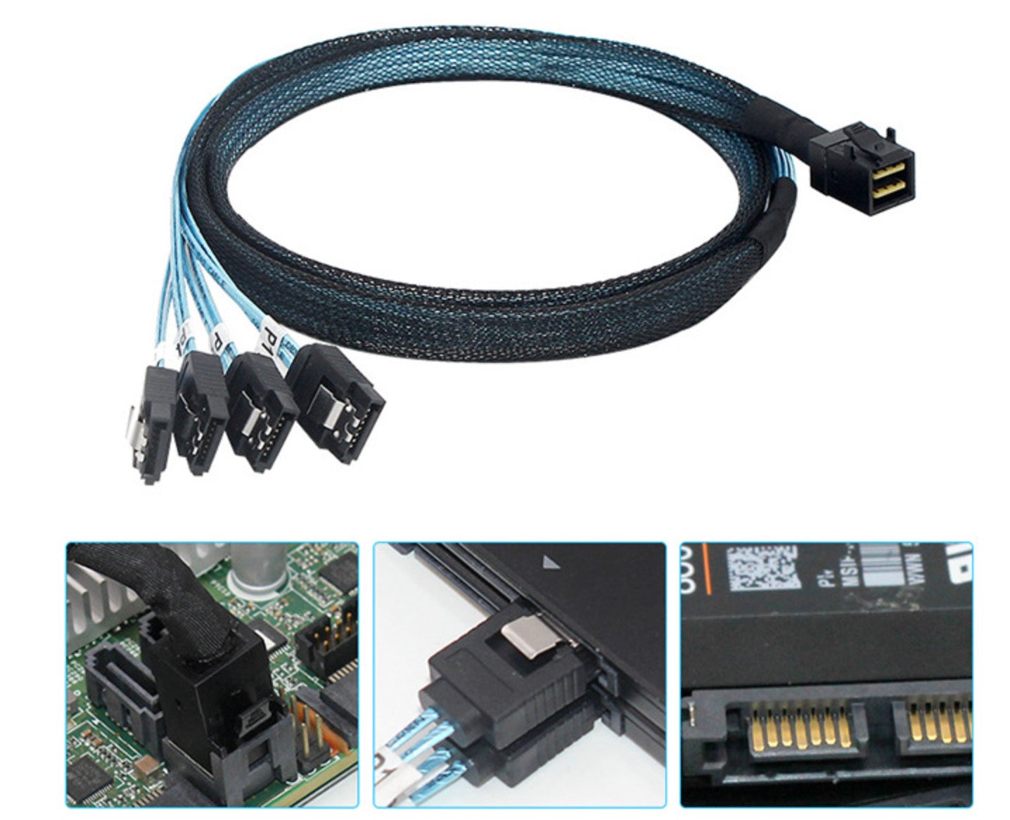 Mini SAS SFF-8643 to 4 x SATA 7-pin Forward Breakout Cable For RAID Card Controller