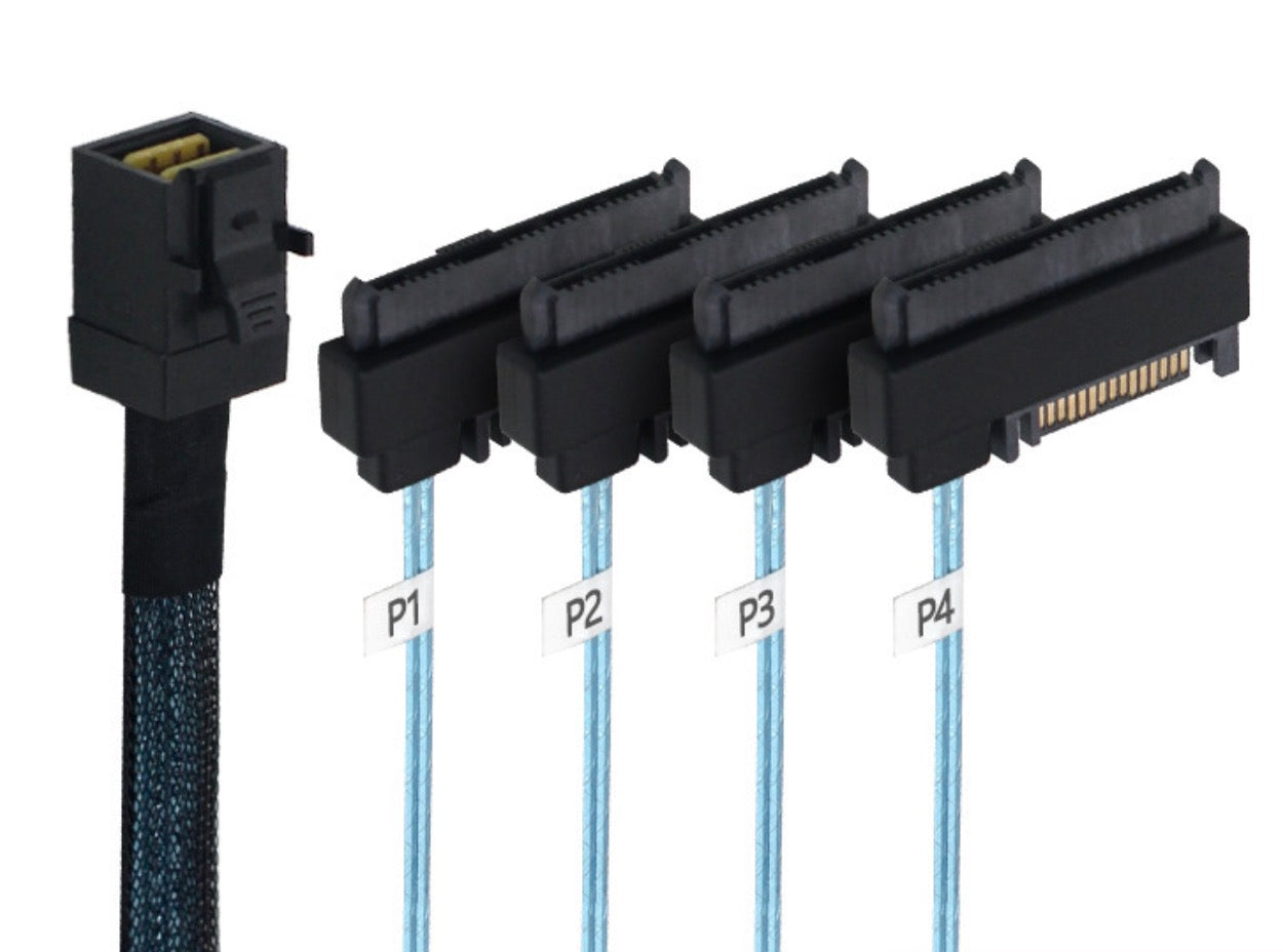 SFF-8643 Internal Mini SAS HD to 4 x 29pin SFF-8482 Connectors with SAS 15pin Power Port Cable