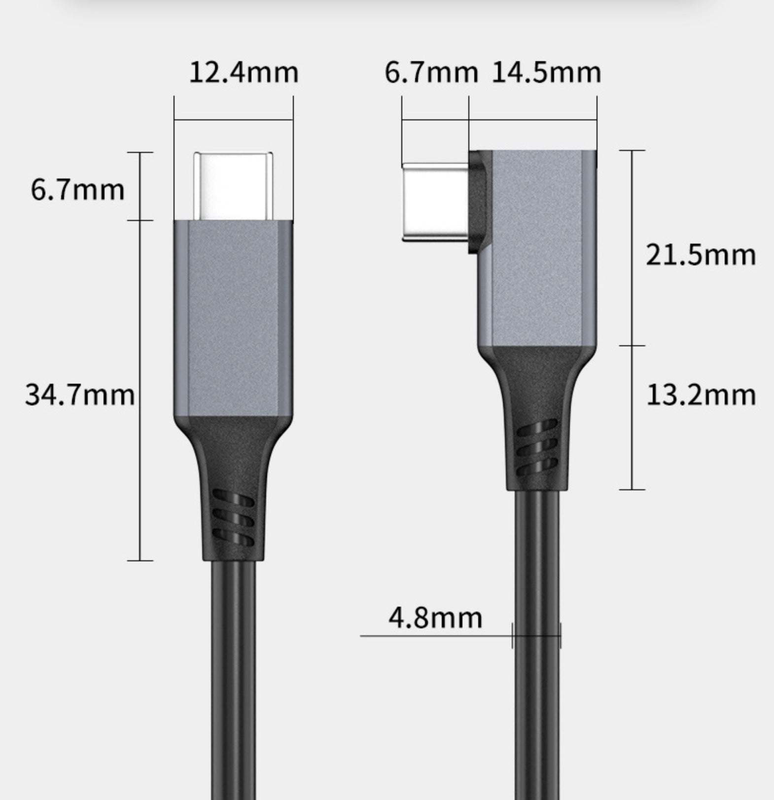 USB-C Male to Angled Male 3A 5Gbps Data Charge Cable USB 3.2 Gen 1 For Oculus Quest 2 VR Link 5m / 6m