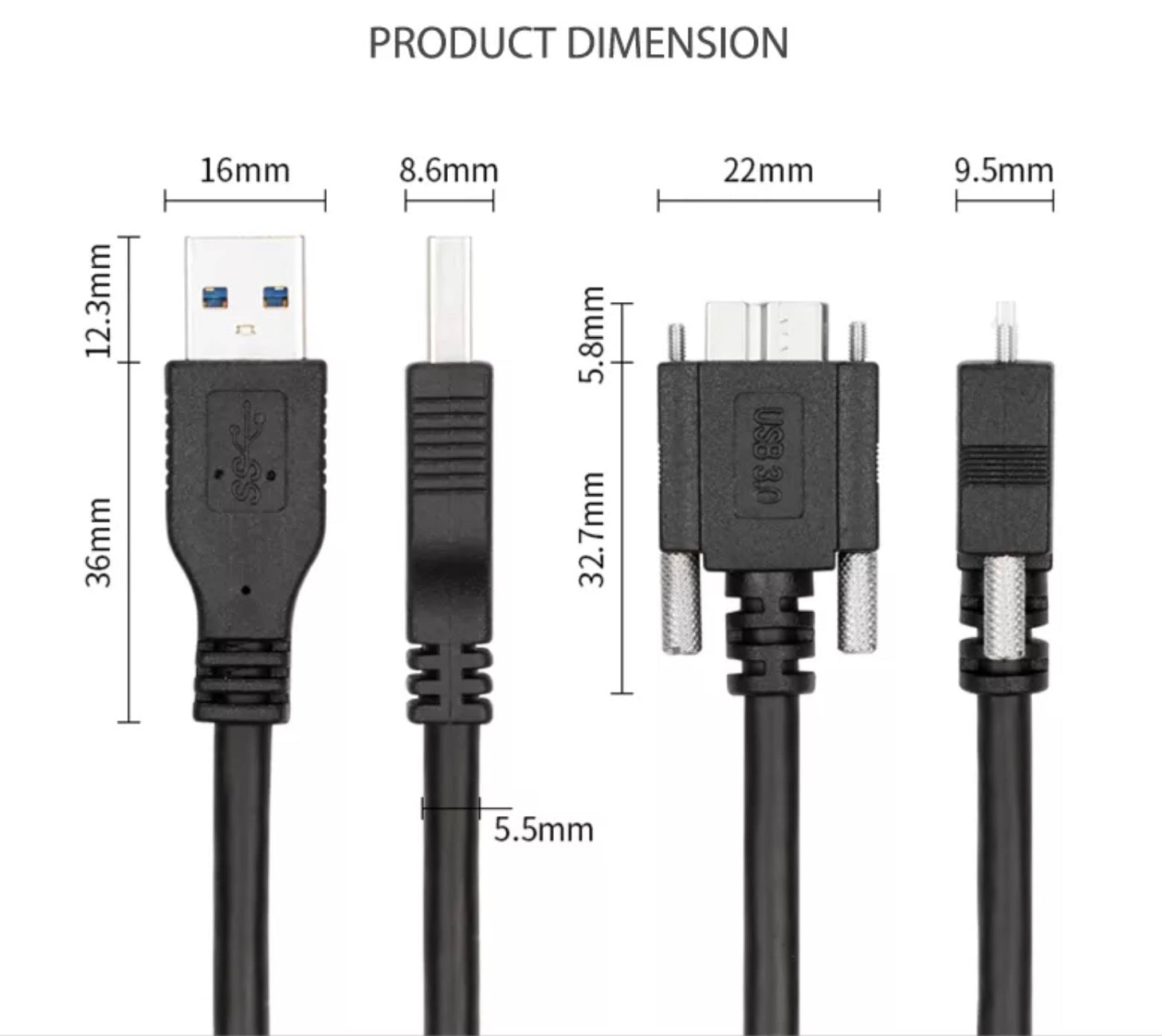 USB 3.0 A Male to USB Micro B Cable With Locking Screws 5Gbps