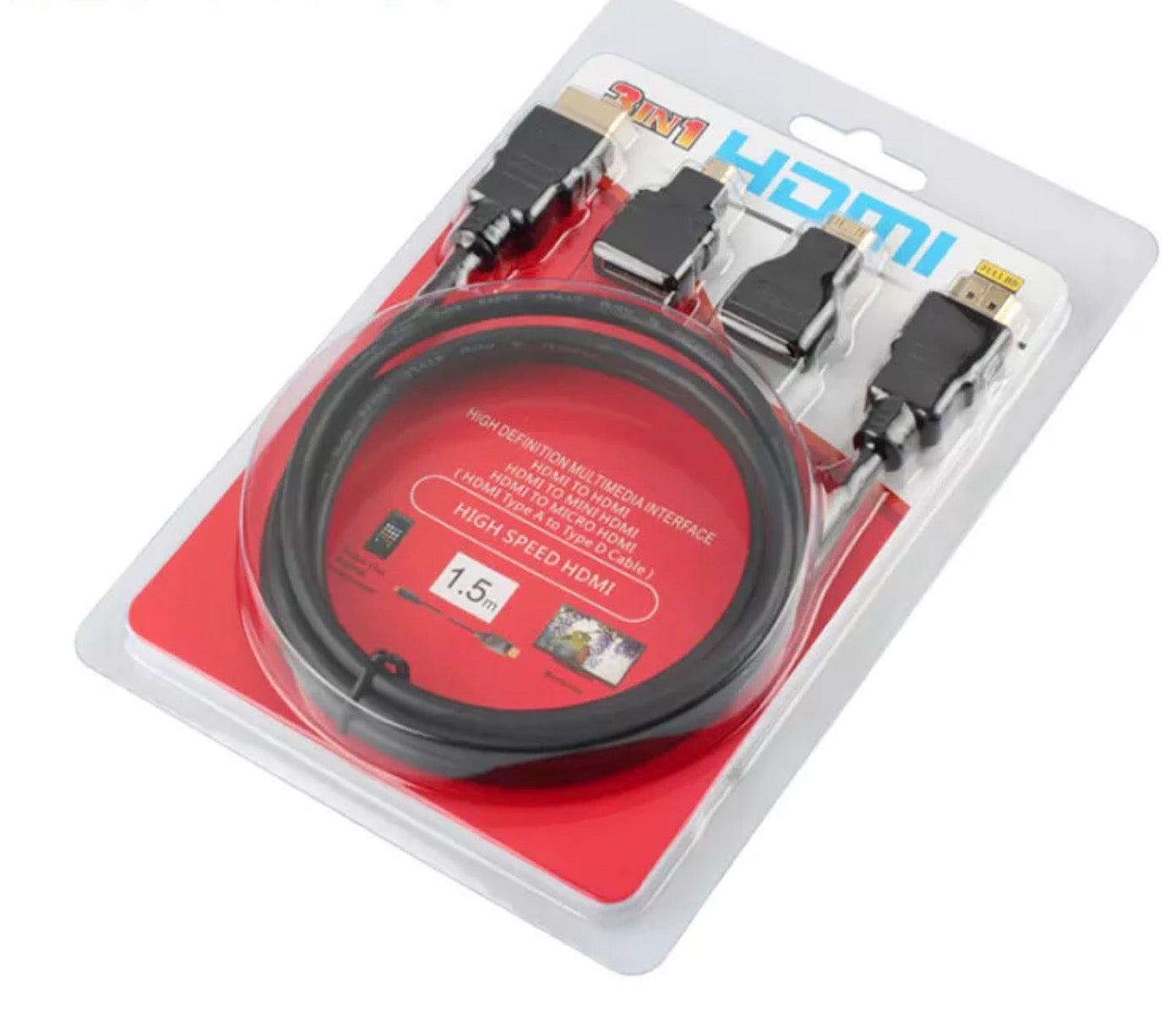 3 in 1 HDMI Cable Kit Including HDMI Mini + HDMI Micro Adapters