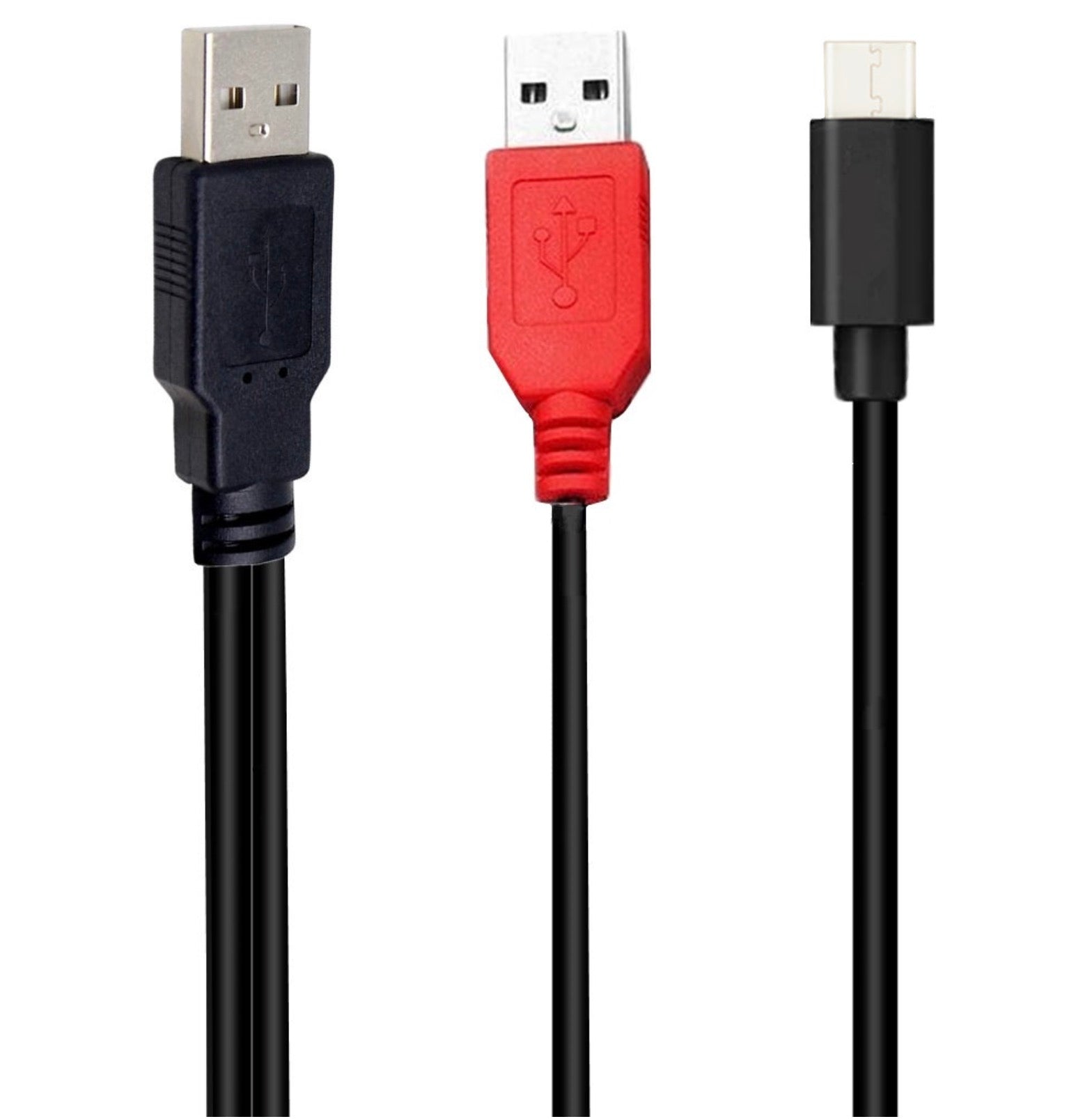 USB 2.0 A Male to USB 2.0 & USB C Male Dual Power Data Y Cable