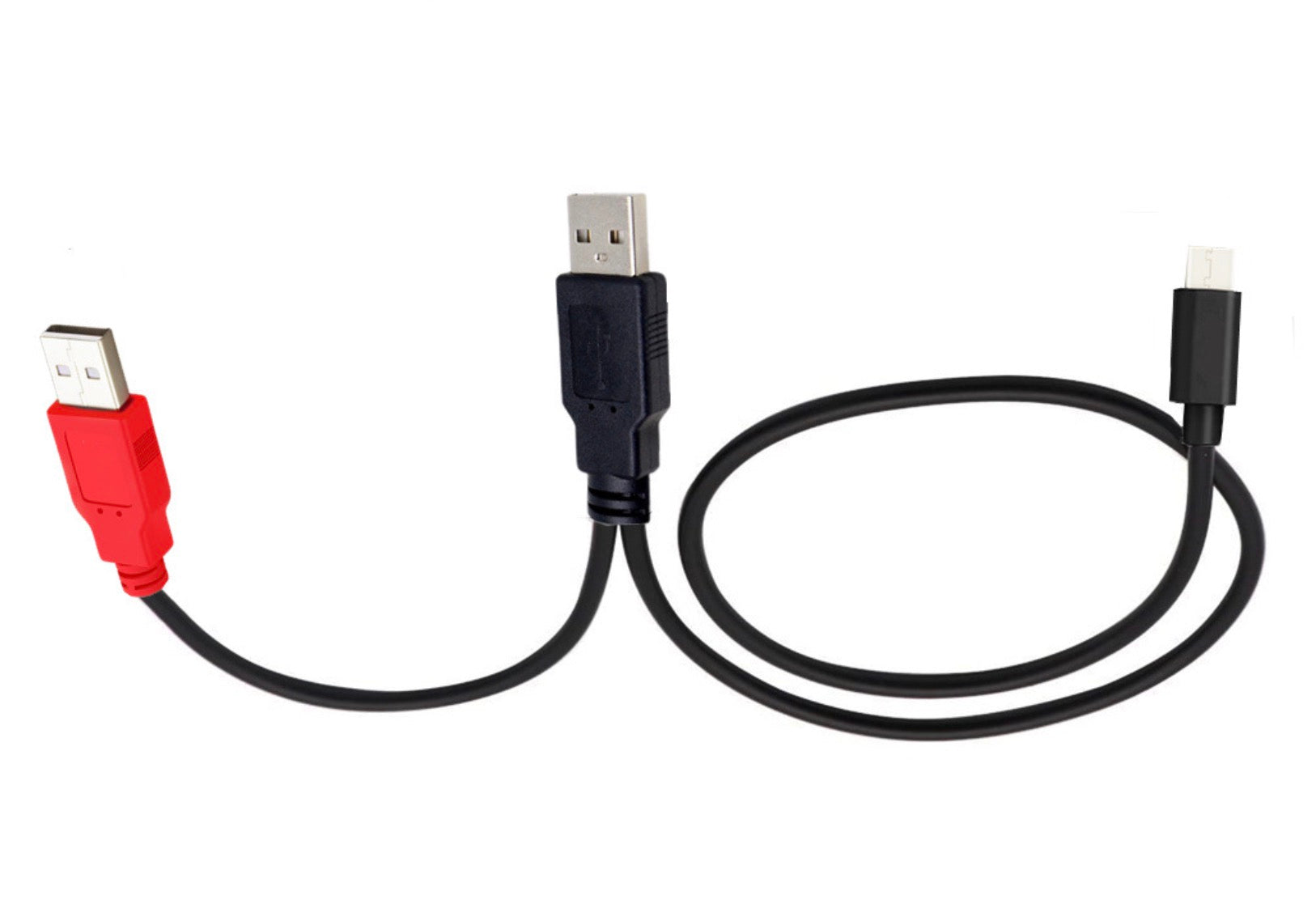 USB 2.0 A Male to USB 2.0 & USB C Male Dual Power Data Y Cable