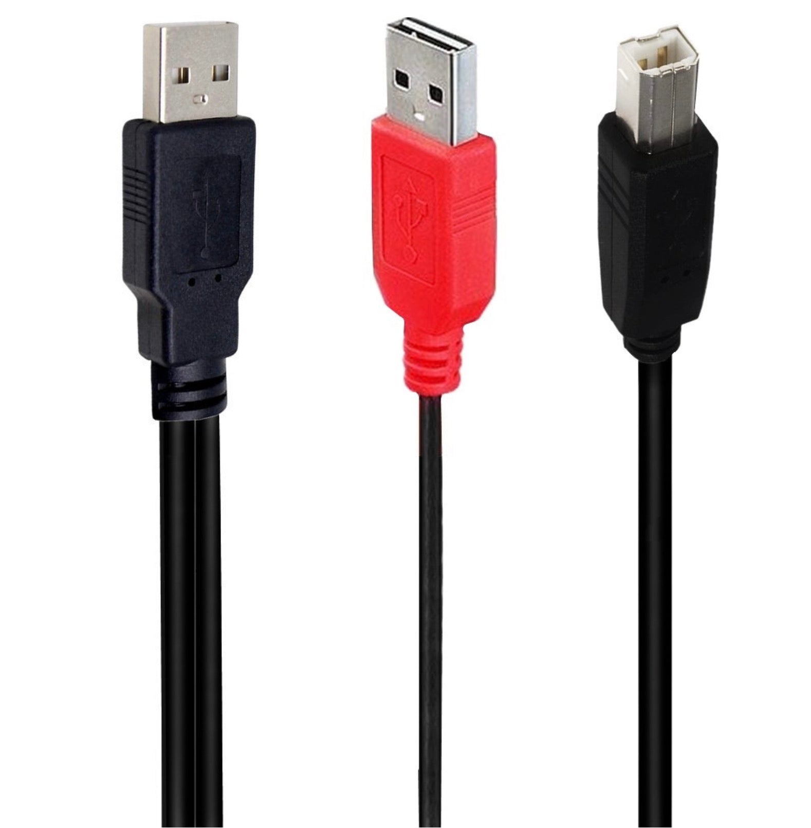 Dual USB 2.0 A Male to Standard B Male Y Cable With Extra Power 0.8m