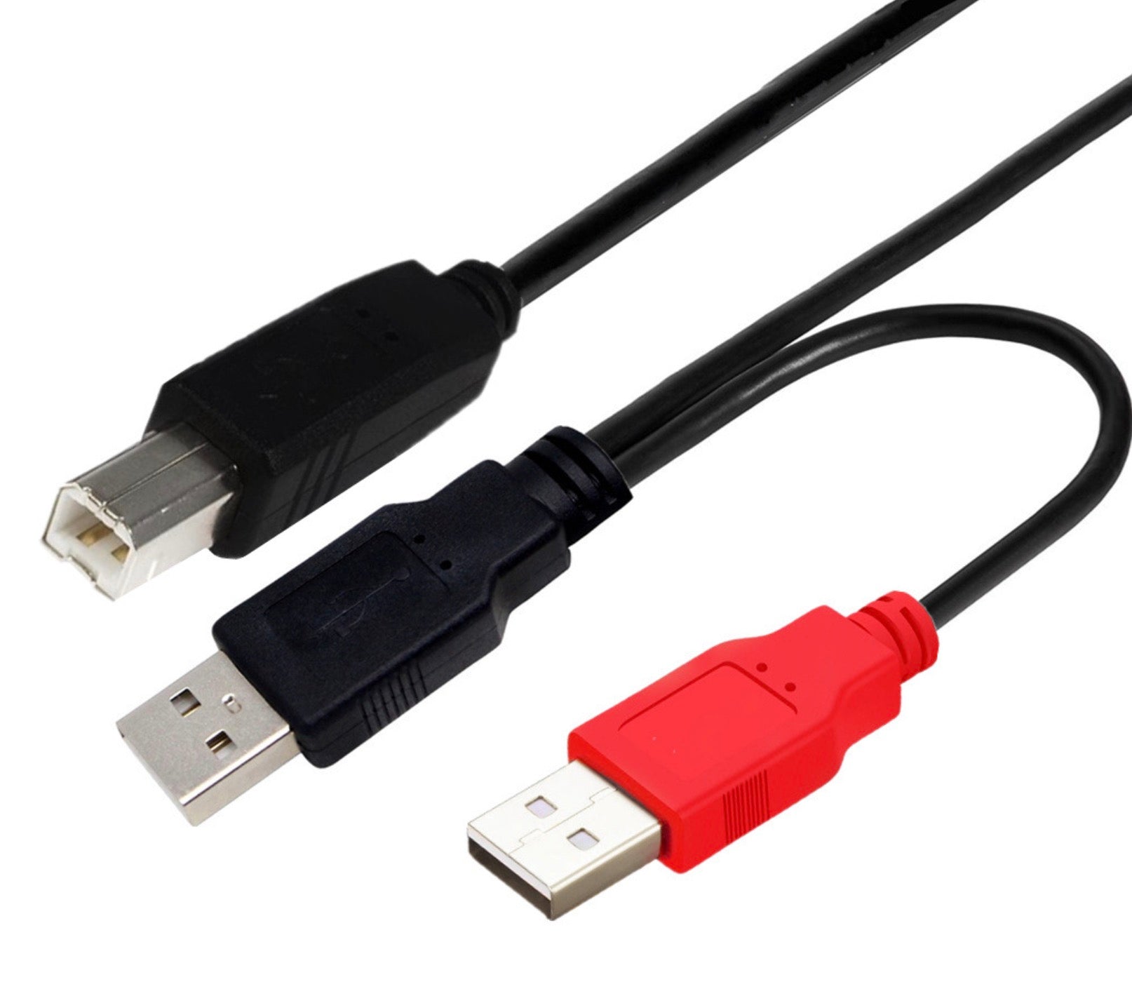 Dual USB 2.0 A Male to Standard B Male Y Cable With Extra Power 0.8m