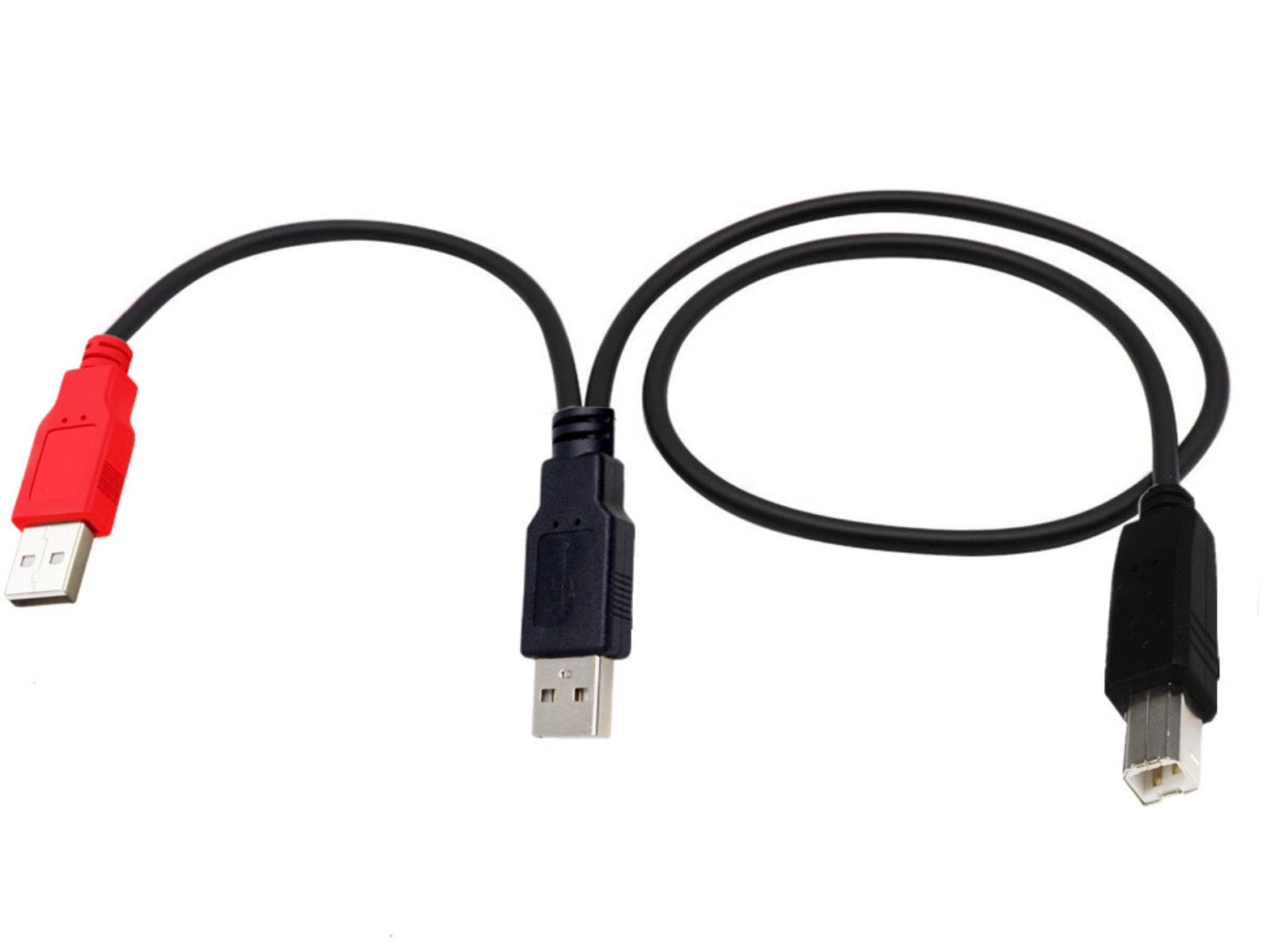 Dual USB 2.0 A Male to Standard B Male Y Cable With Extra Power 0.8m