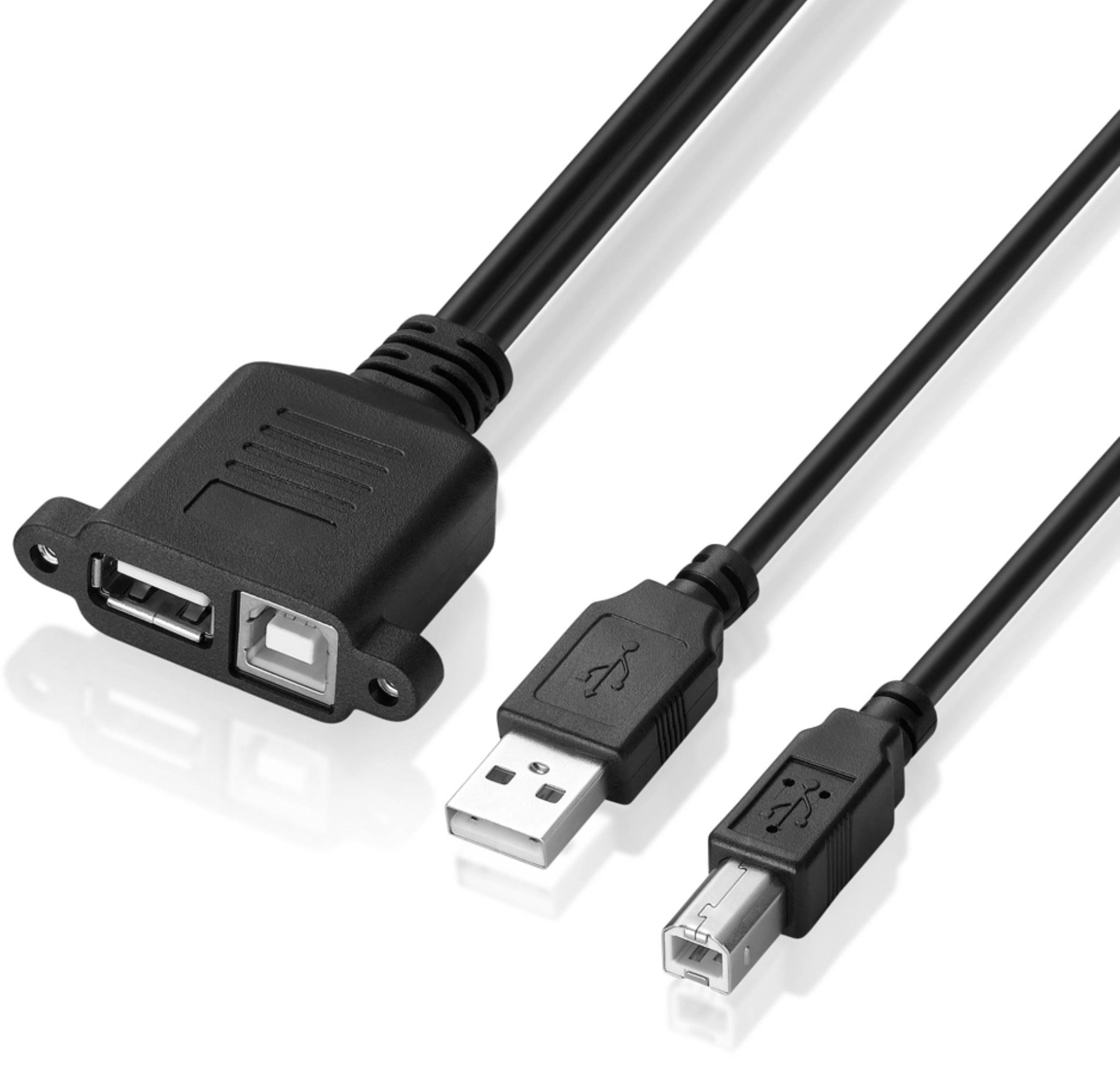 USB 2.0 A + B Male to Female Dual Panel Mount Extension Cable 1m
