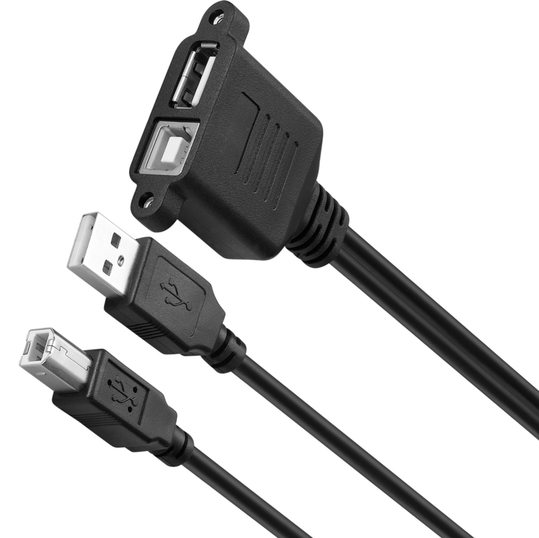 USB 2.0 A + B Male to Female Dual Panel Mount Extension Cable 1m