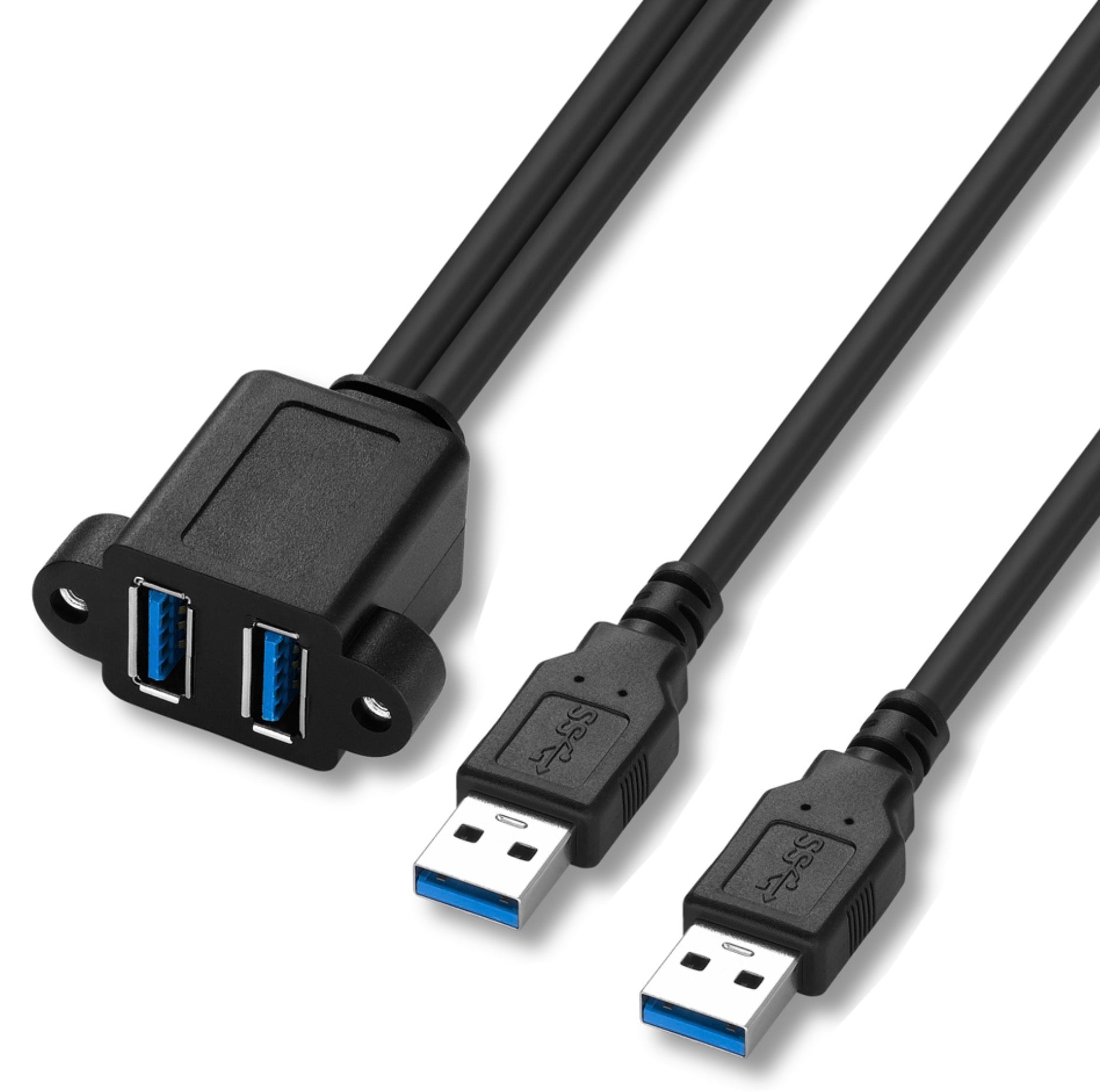 Dual USB 3.0 A Male to Dual Female Screw Panel Mount Extension Cable