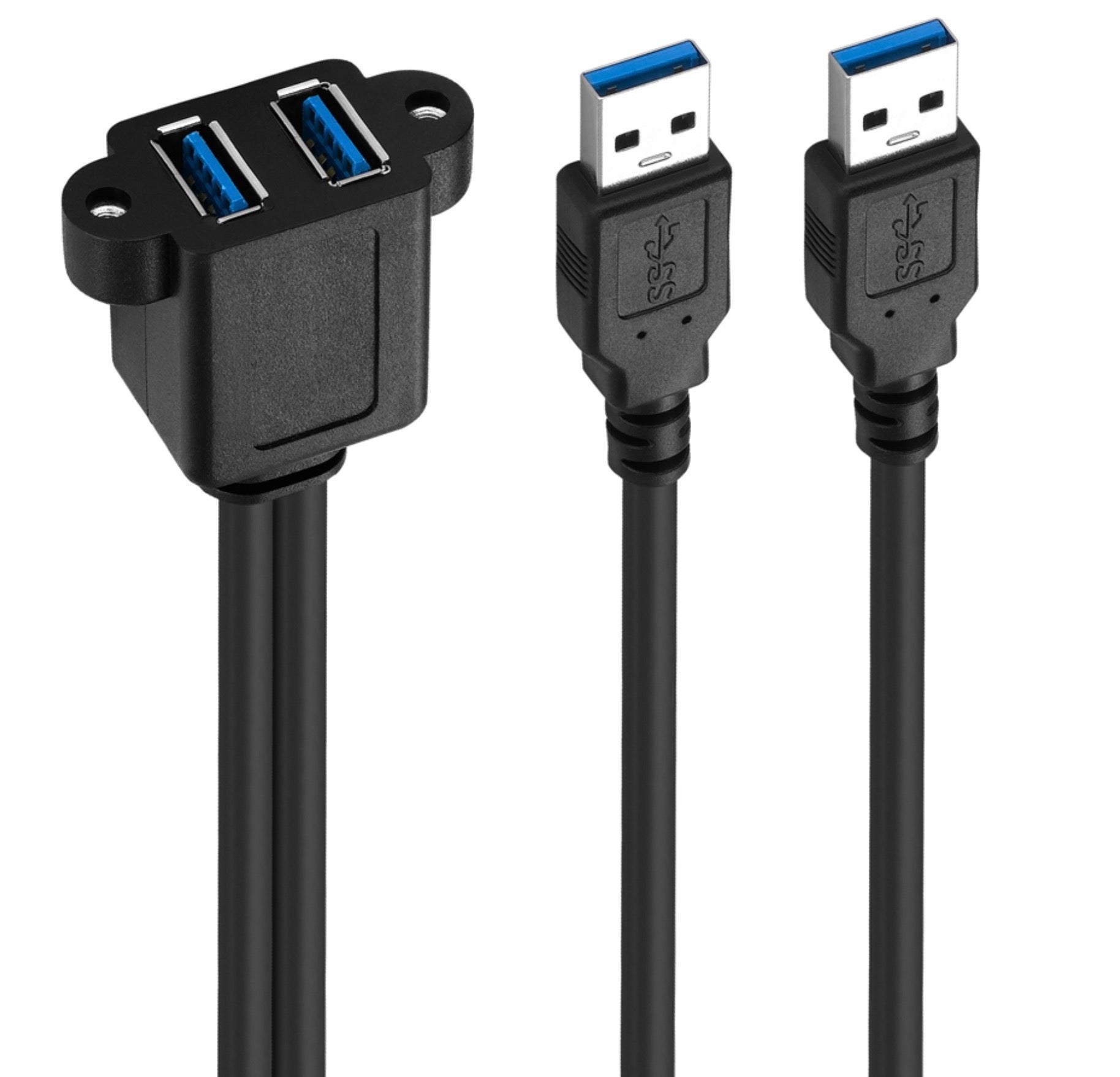 Dual USB 3.0 A Male to Dual Female Screw Panel Mount Extension Cable