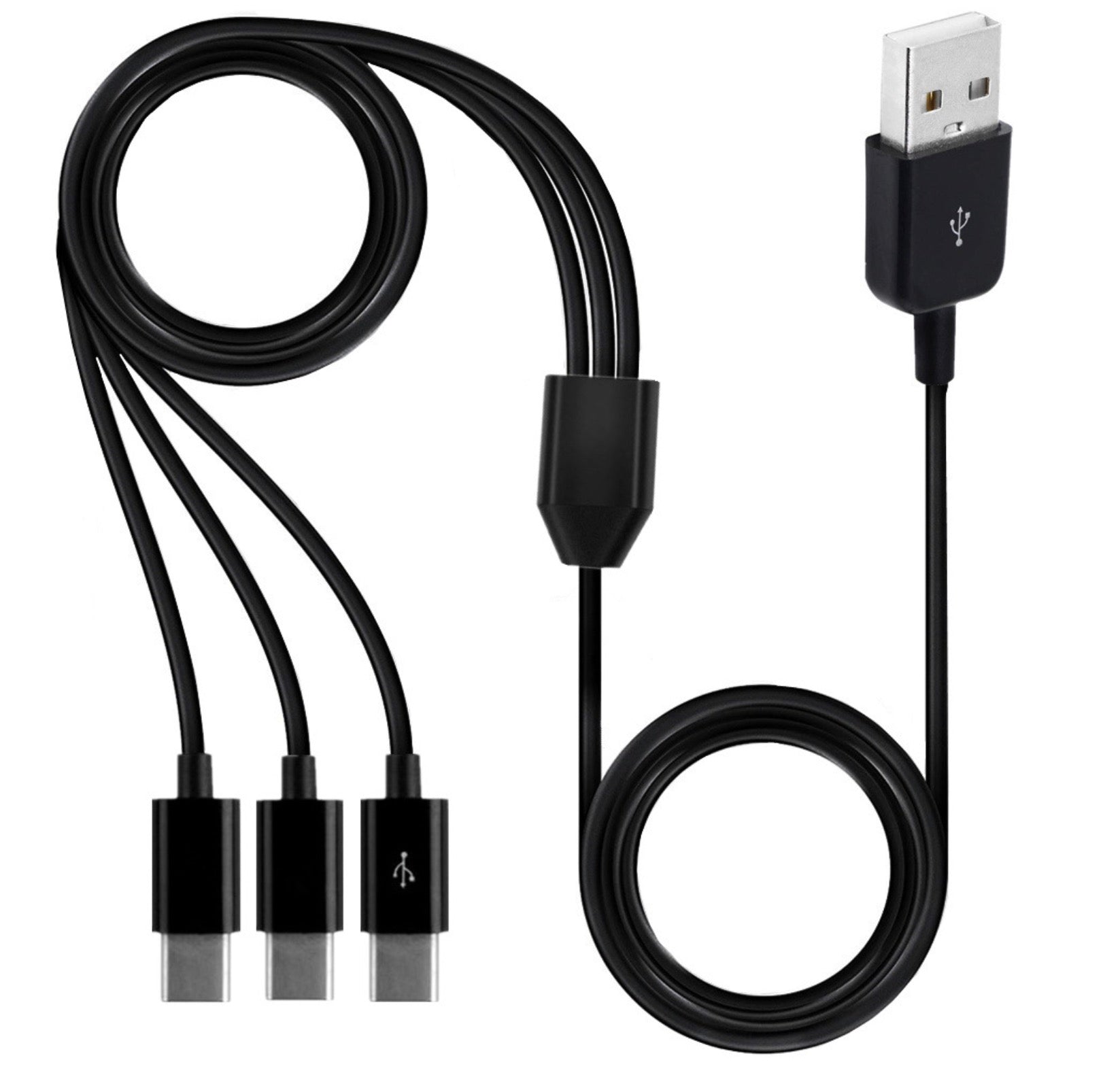 USB 2.0 Type A Male to 3 x USB C Male Splitter Charge and Sync Cable