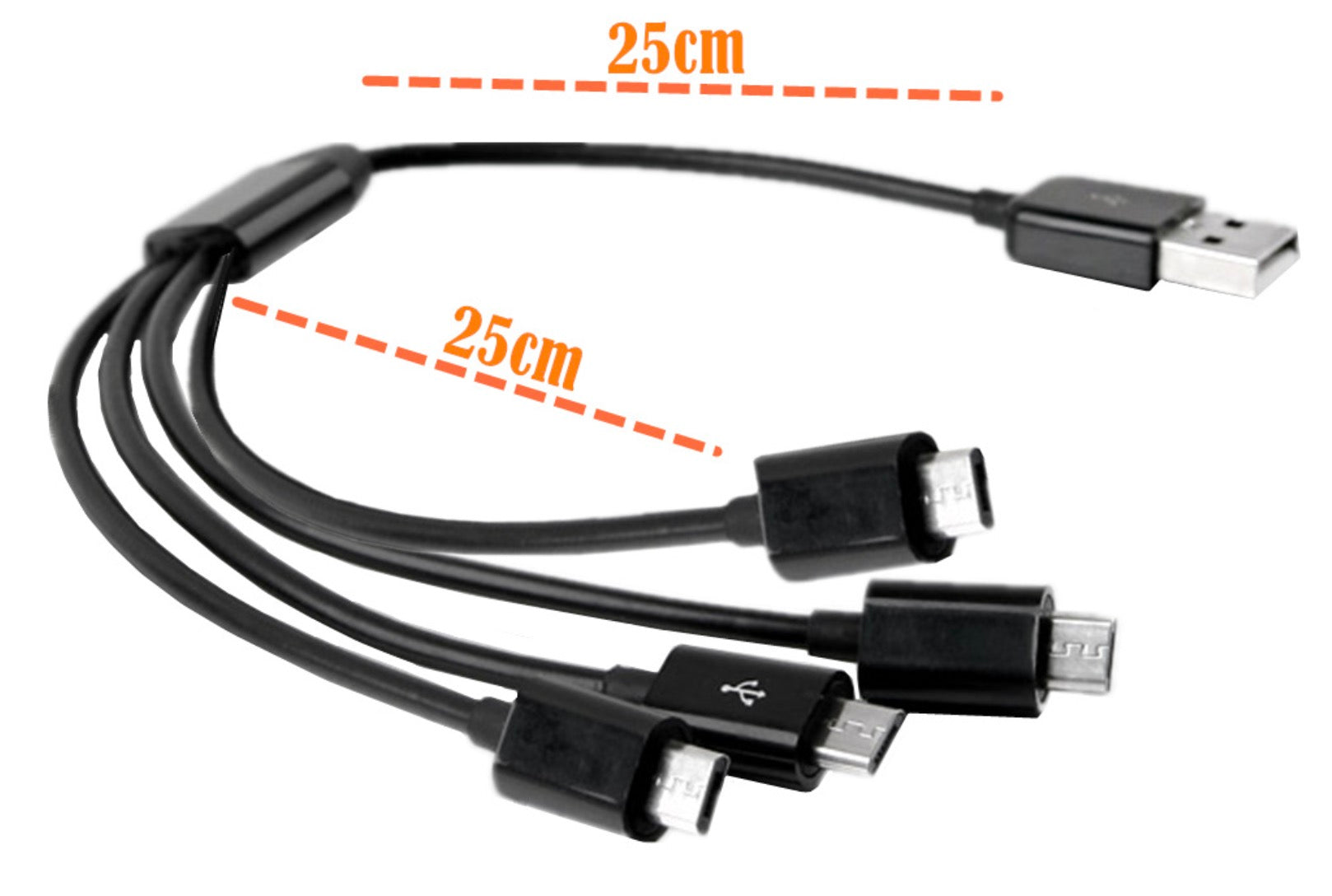 USB-A 2.0 Male to 4 x USB Micro 5 Pin Male Splitter Charging Data Cable Black