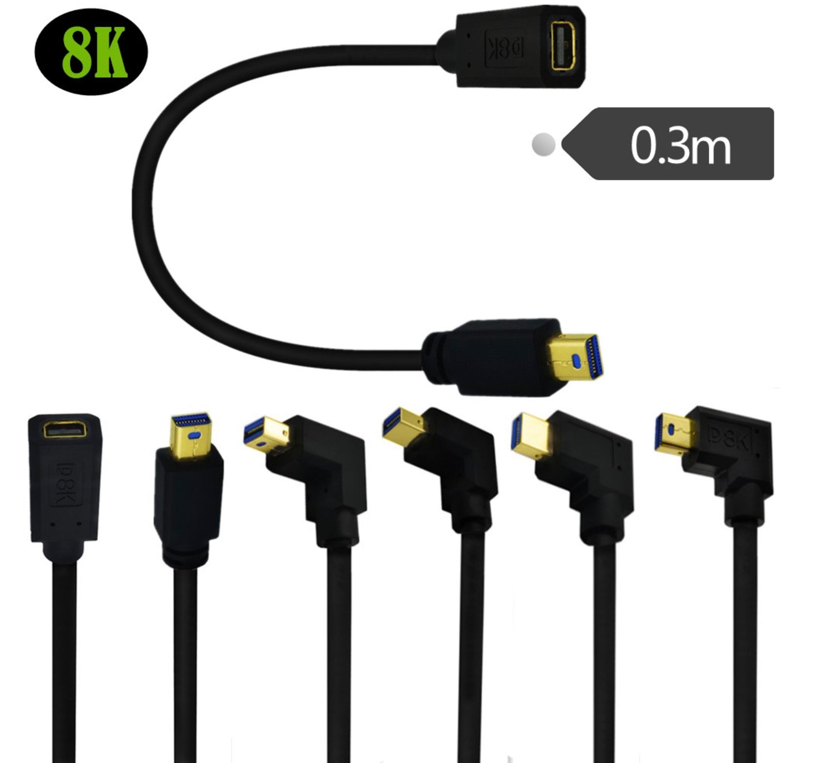 8K Mini DisplayPort 1.4 Male to Female Video Extension Cable with HBR2 Support